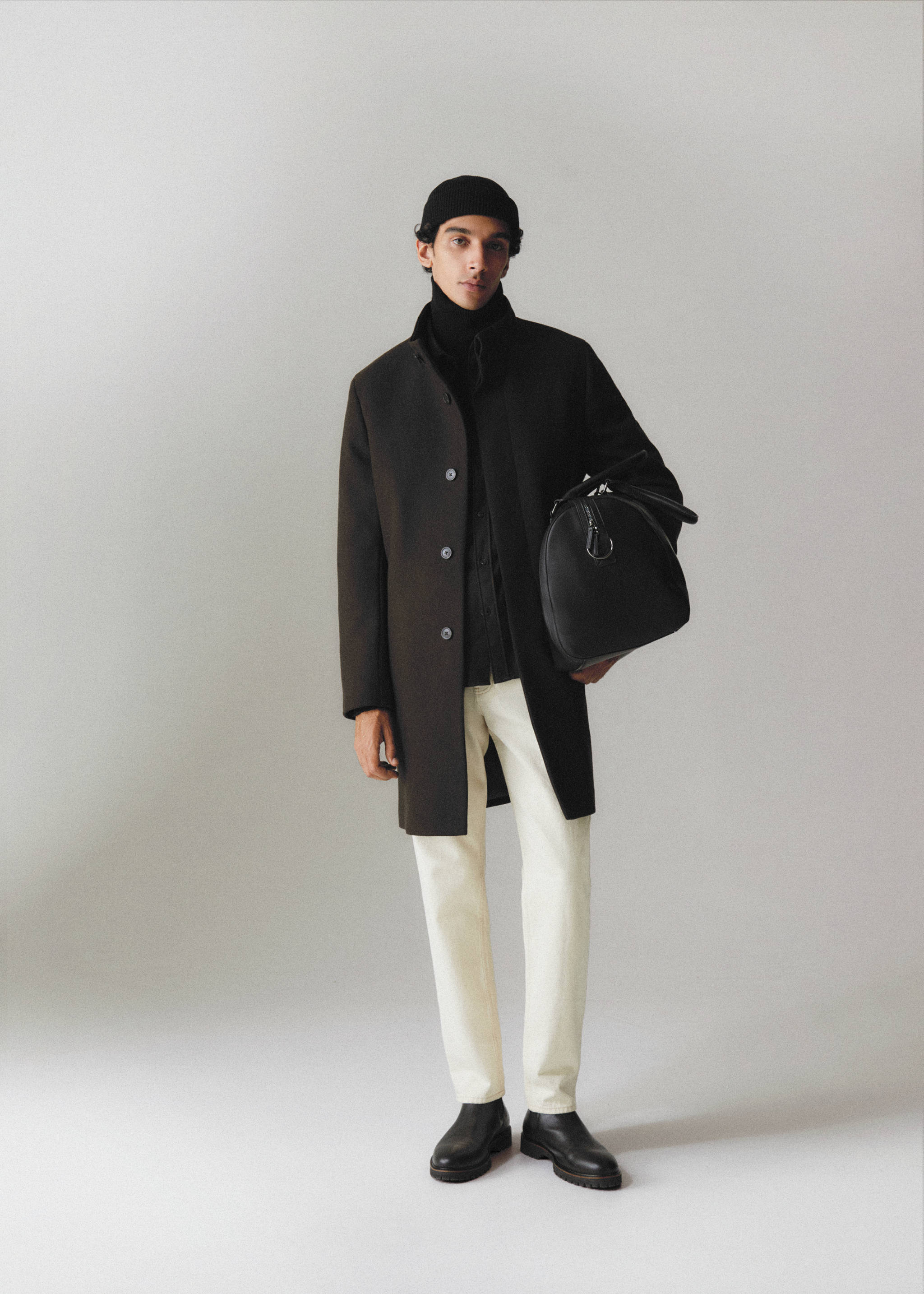 Wool funnel neck coat - Details of the article 5, Brown. Ref: 57025949-00.