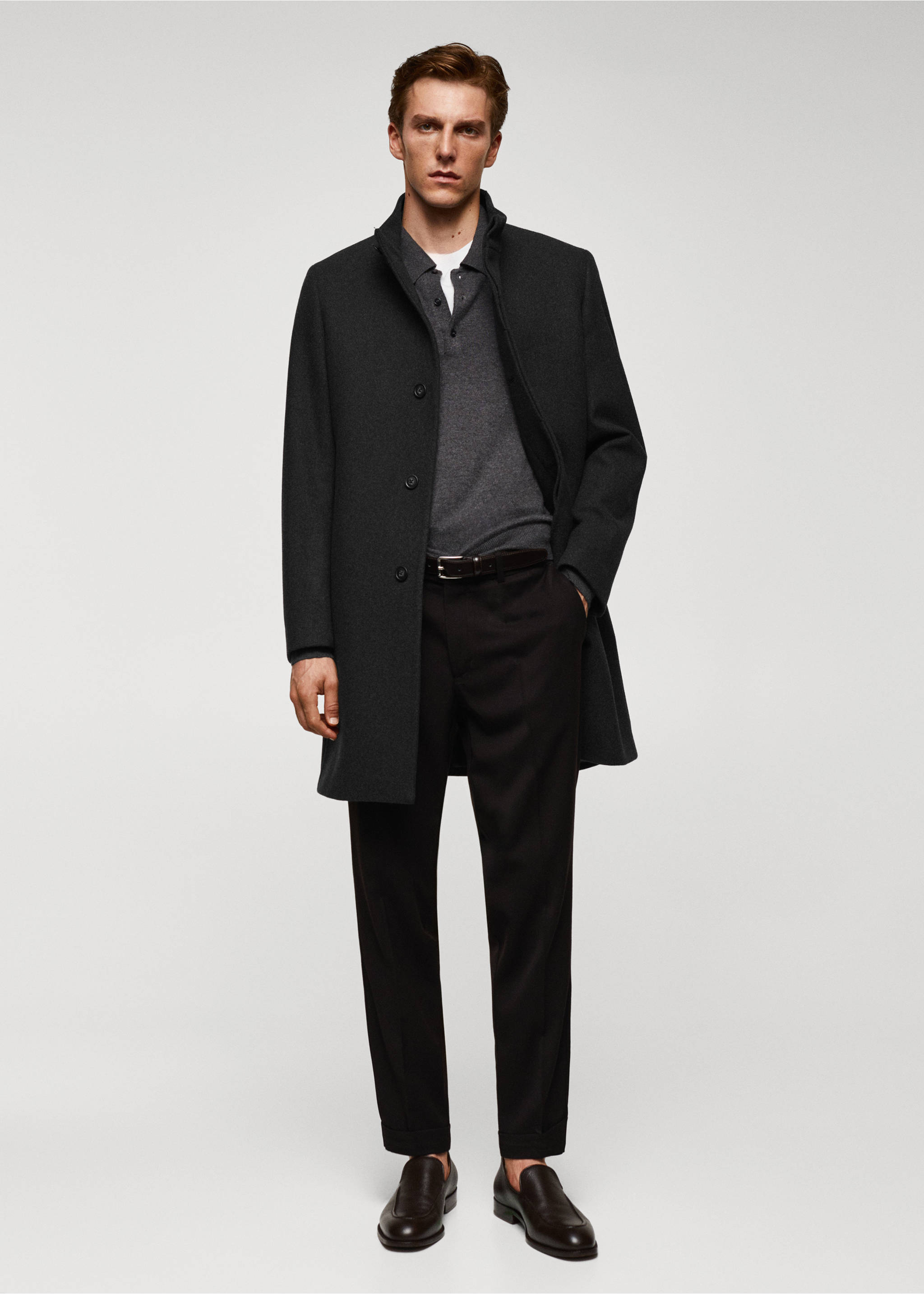 Wool funnel neck coat - General plane, Grey. Ref: 57025950-00.