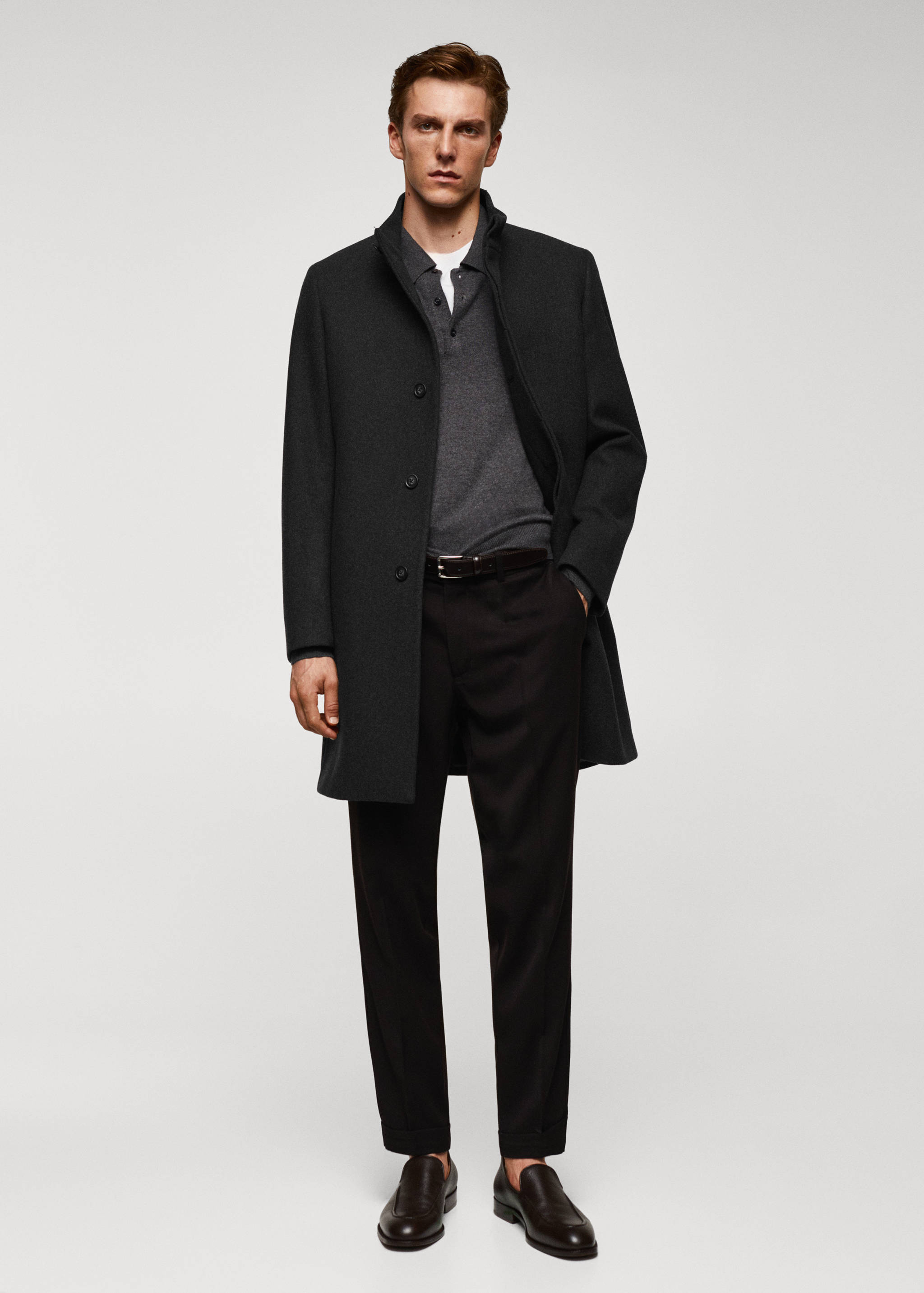 Wool funnel neck coat - General plane