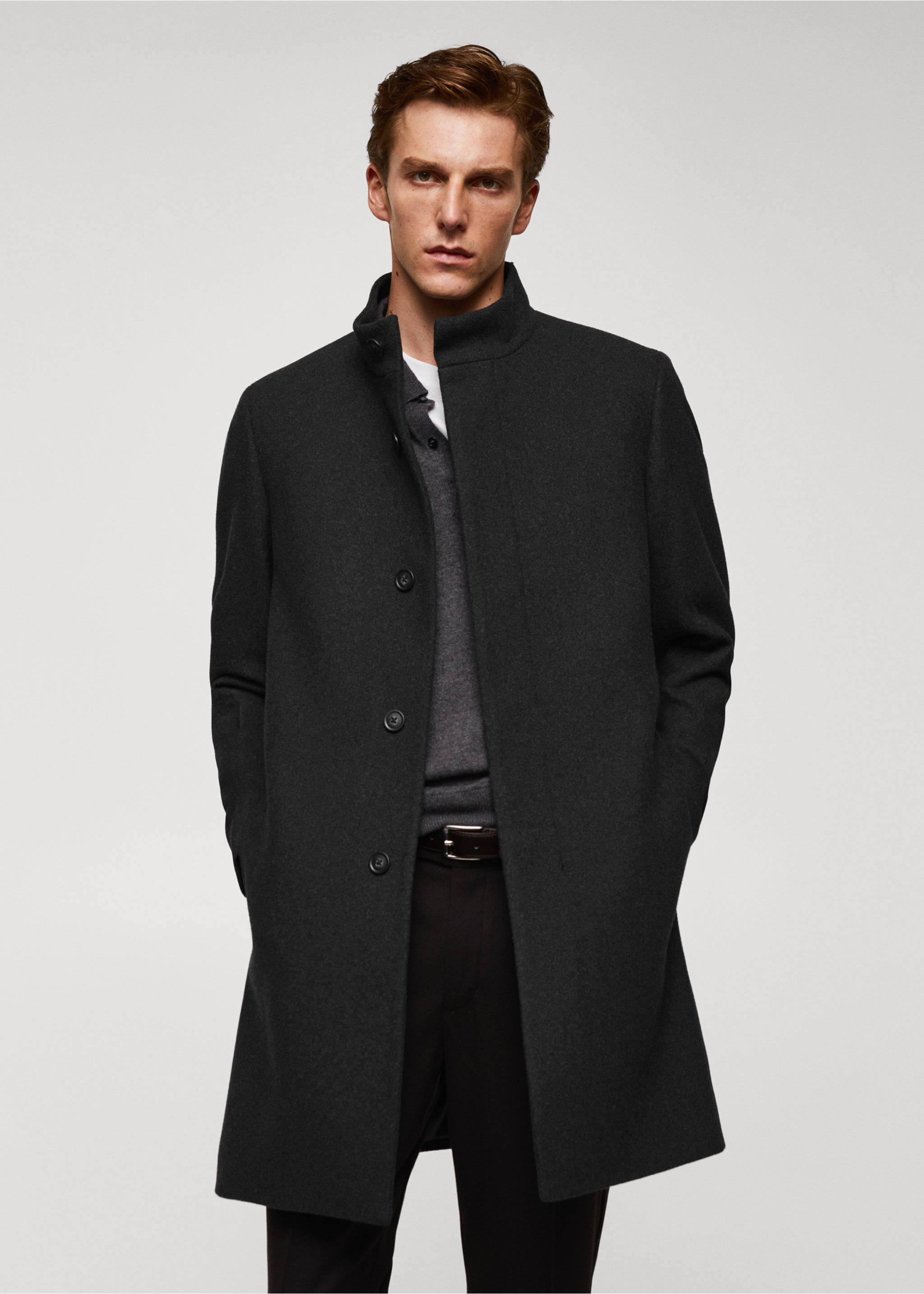Wool funnel neck coat - Medium plane, Grey. Ref: 57025950-00.