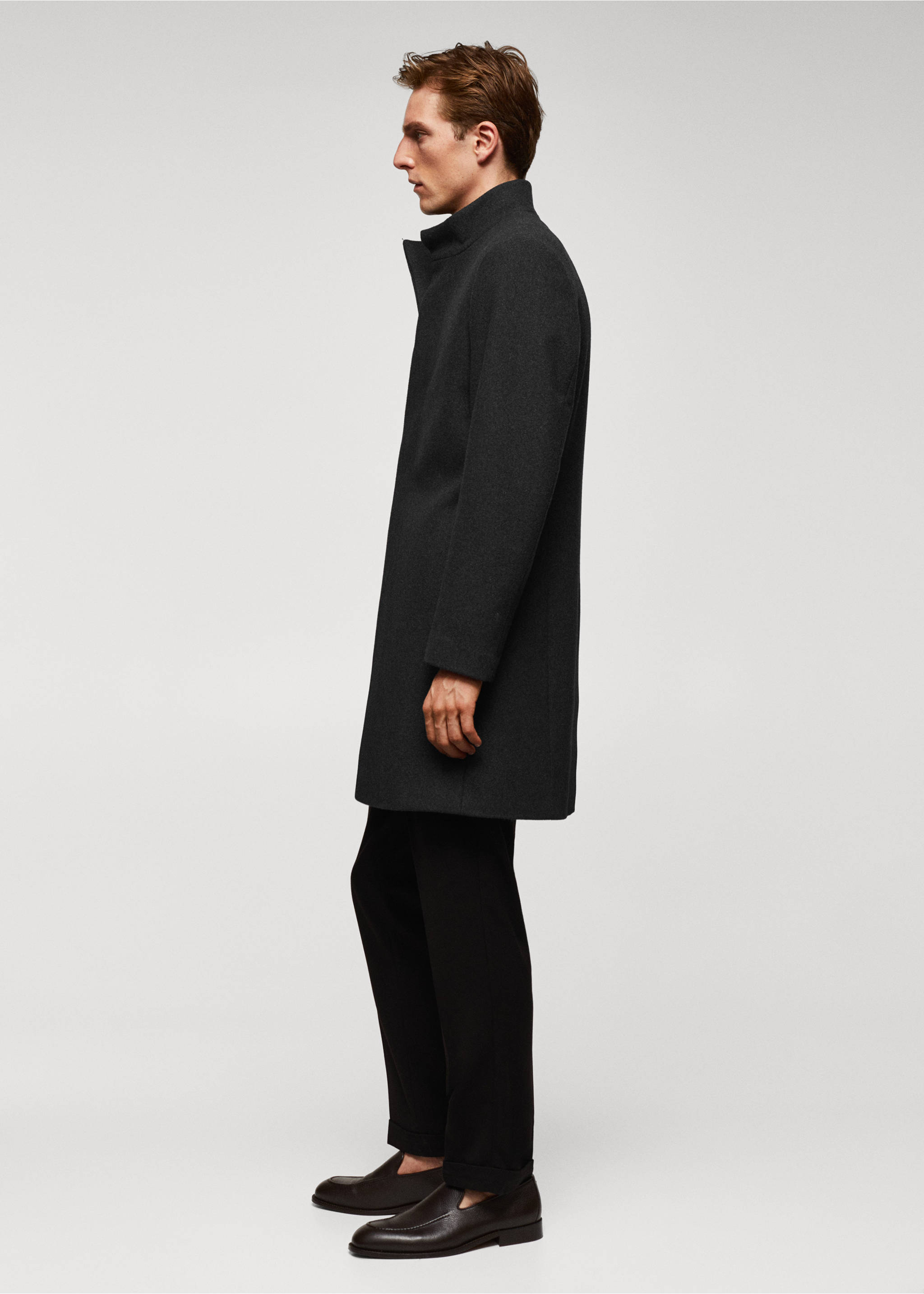 Wool funnel neck coat - Details of the article 2, Grey. Ref: 57025950-00.