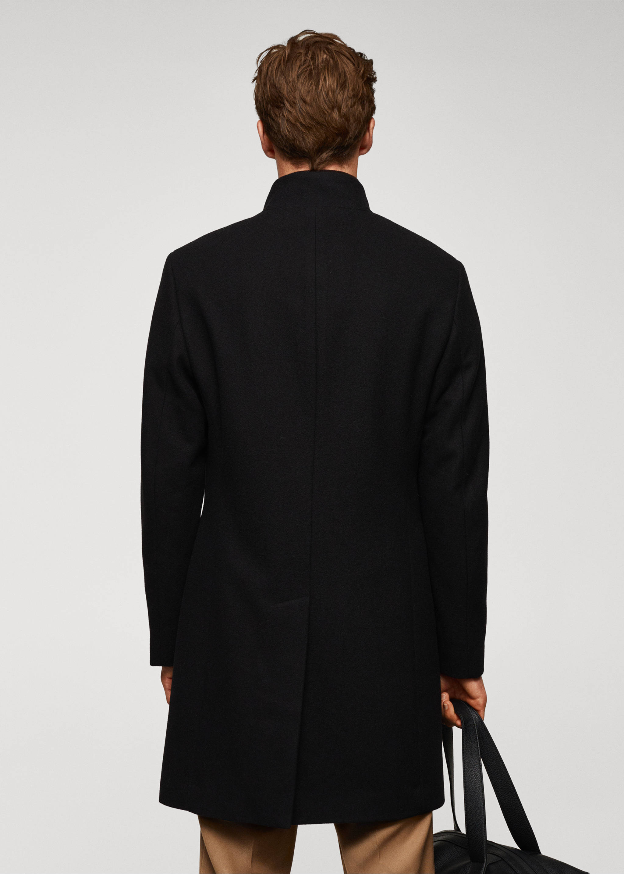 Wool funnel neck coat - Reverse of the article, Black. Ref: 57025950-00.