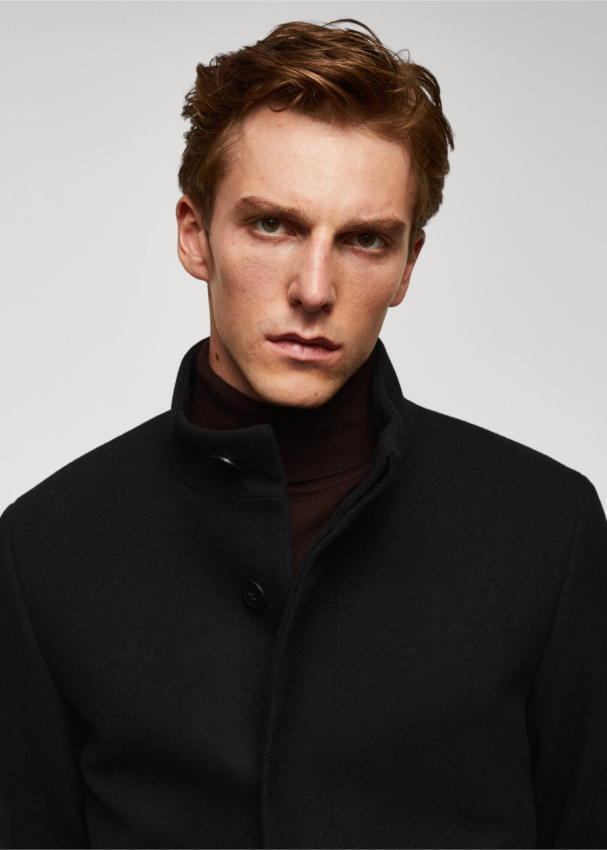 Wool funnel neck coat - Details of the article 1, Black. Ref: 57025950-00.
