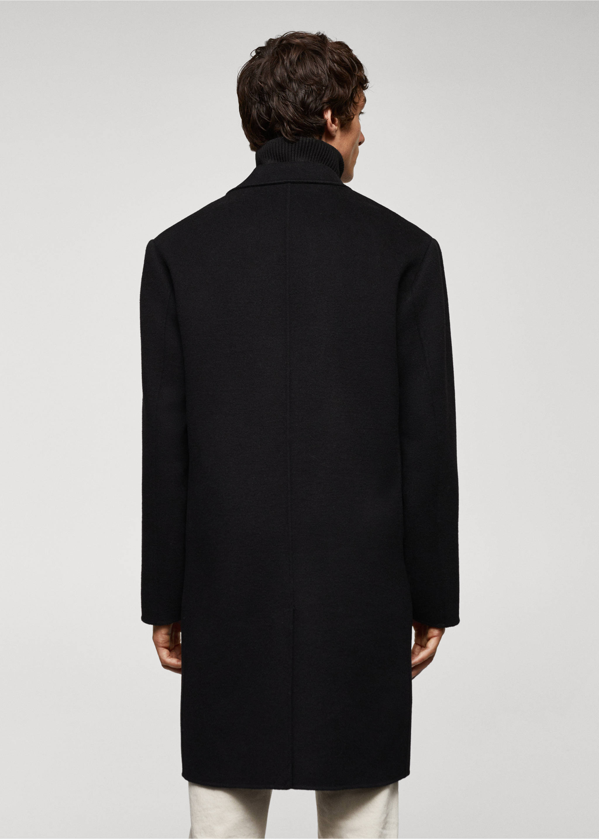 Manteau croisé fait main laine recyclée - Verso de l’article, Noir. Ref: 57025951-00.