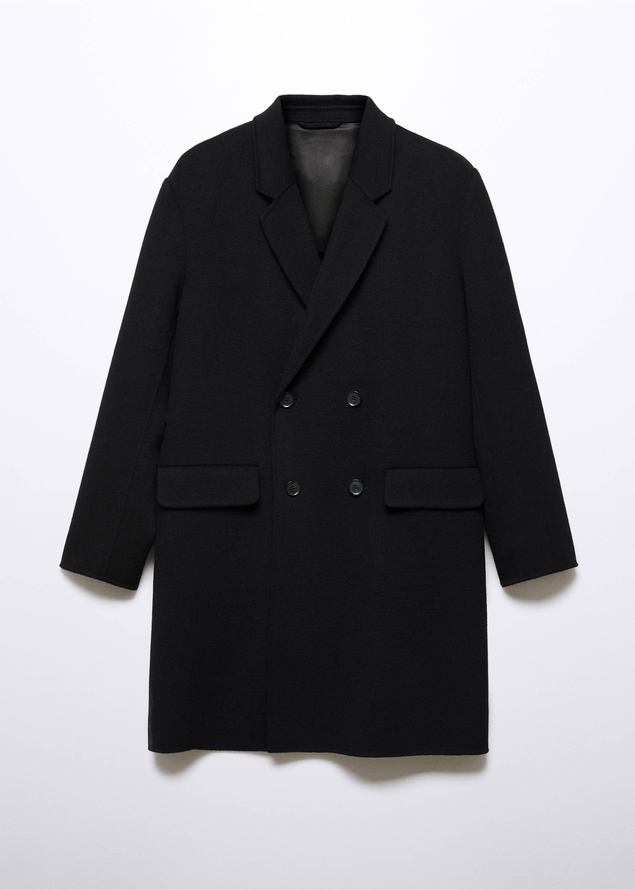 Handmade recycled wool double-breasted coat - Article without model, Black. Ref: 57025951-00.