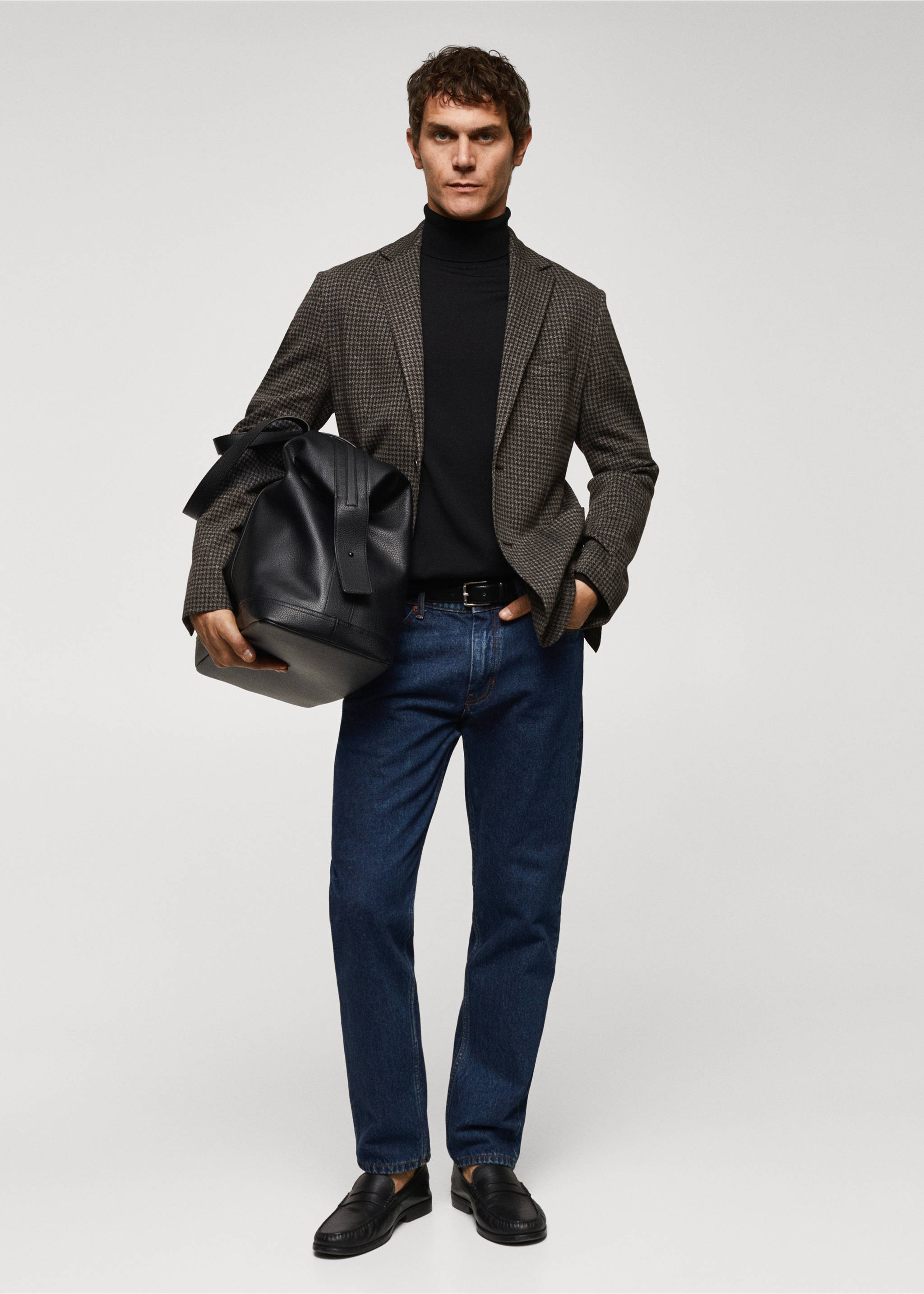 Slim Fit-Sakko mit Mikro-Hahnentrittmuster - Allgemeine Ansicht, Grau. Ref: 57025961-00.