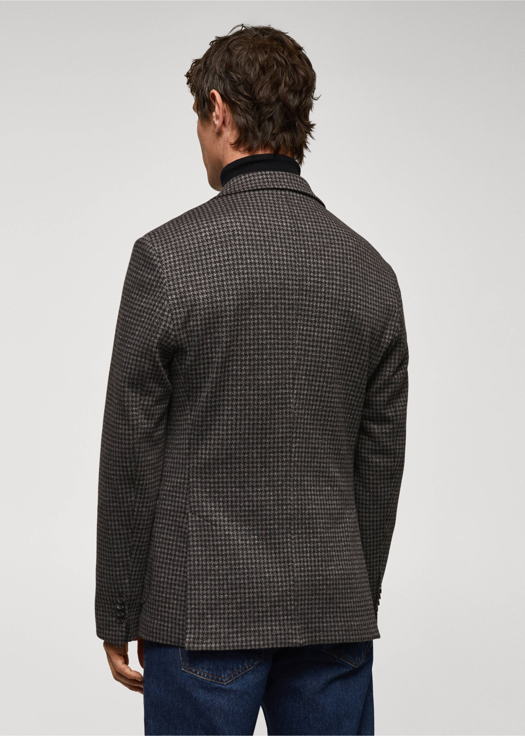 Slim Fit-Sakko mit Mikro-Hahnentrittmuster - Rückseite des Artikels, Grau. Ref: 57025961-00.