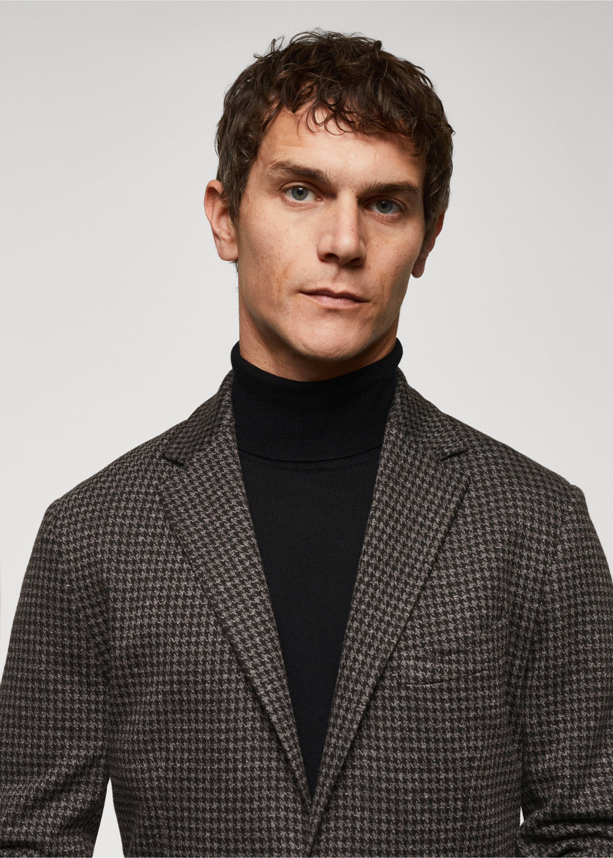 Slim Fit-Sakko mit Mikro-Hahnentrittmuster - Detail des Artikels 1, Grau. Ref: 57025961-00.