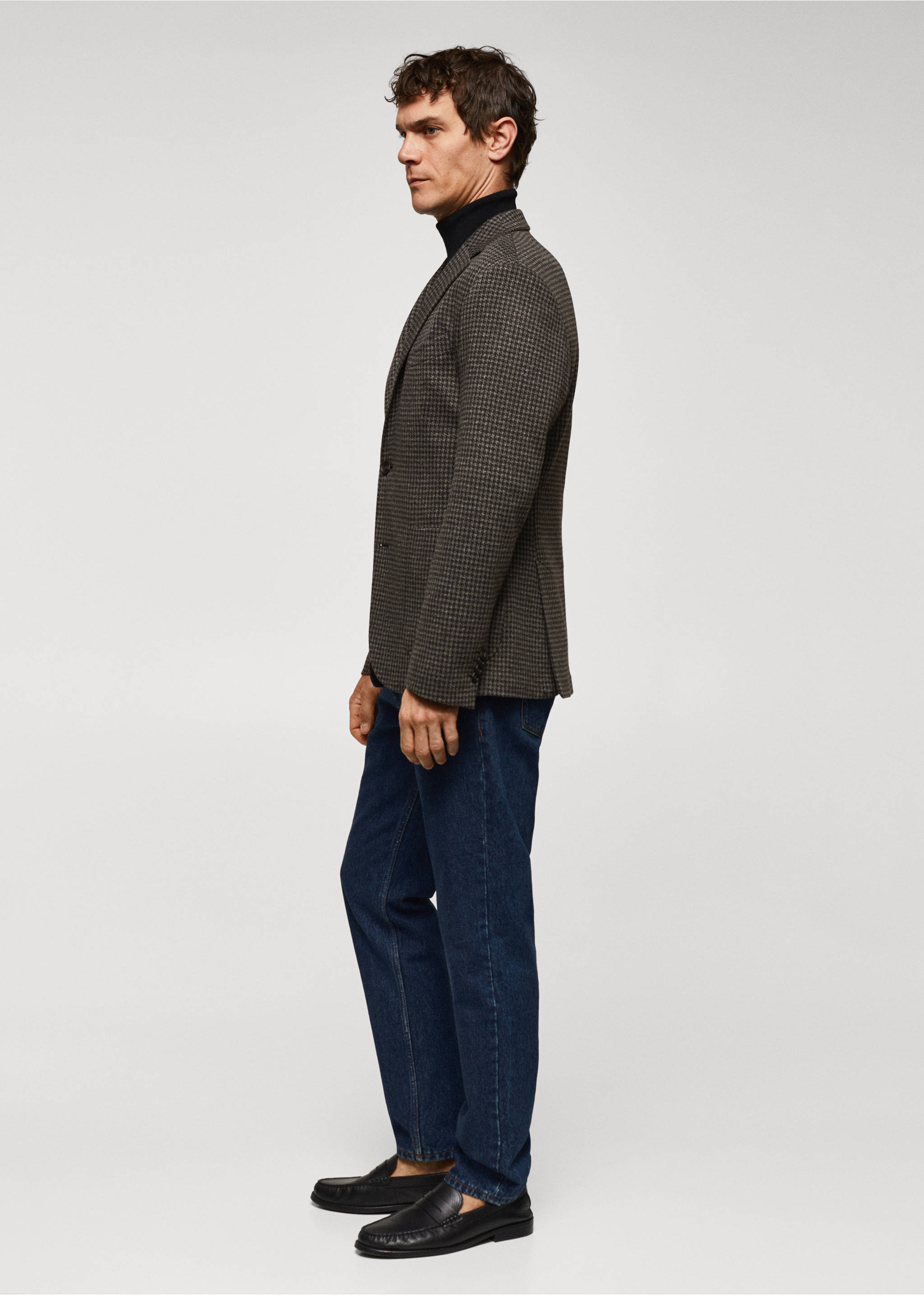 Slim Fit-Sakko mit Mikro-Hahnentrittmuster - Detail des Artikels 2, Grau. Ref: 57025961-00.