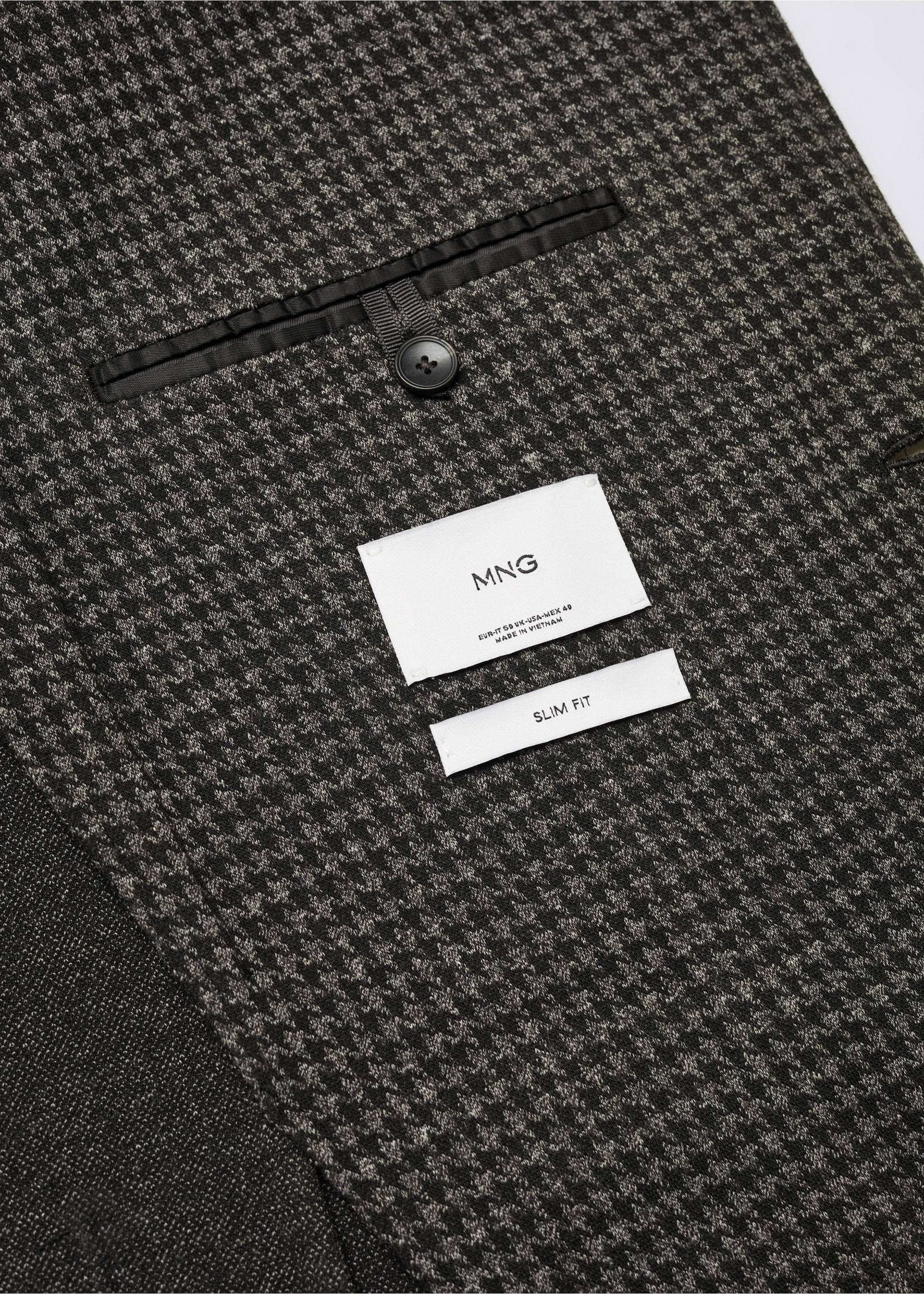 Slim Fit-Sakko mit Mikro-Hahnentrittmuster - Detail des Artikels 8, Grau. Ref: 57025961-00.