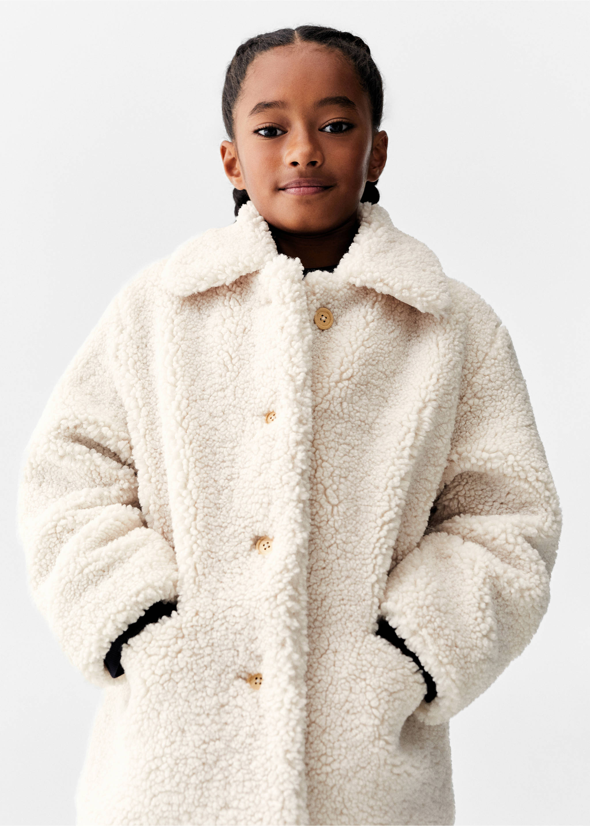 Shearling-effect coat - Medium plane, Ecru. Ref: 57025965-00.