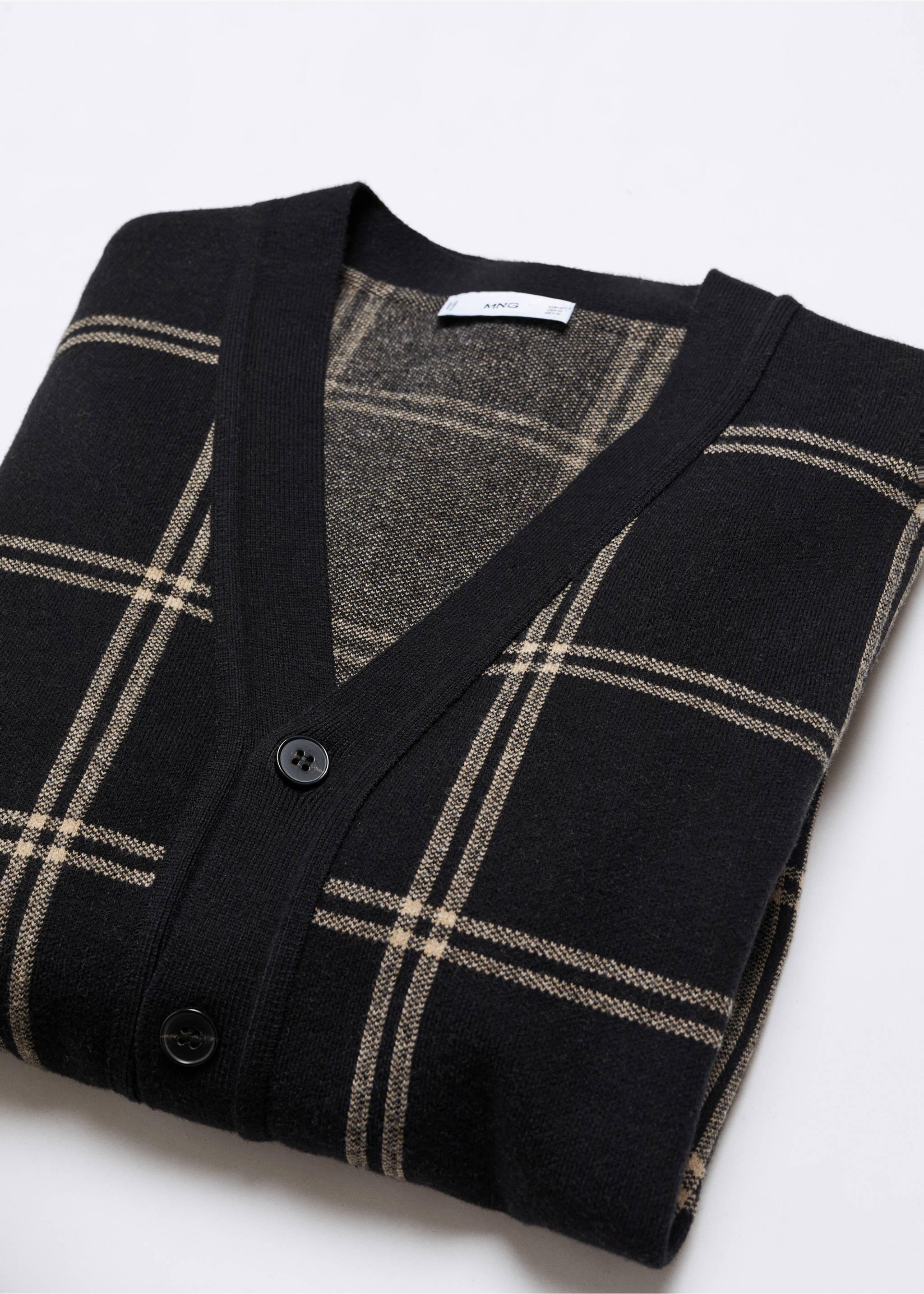 Feinstrick-Cardigan mit Fensterkaro - Detail des Artikels 8, Schwarz. Ref: 57025967-00.