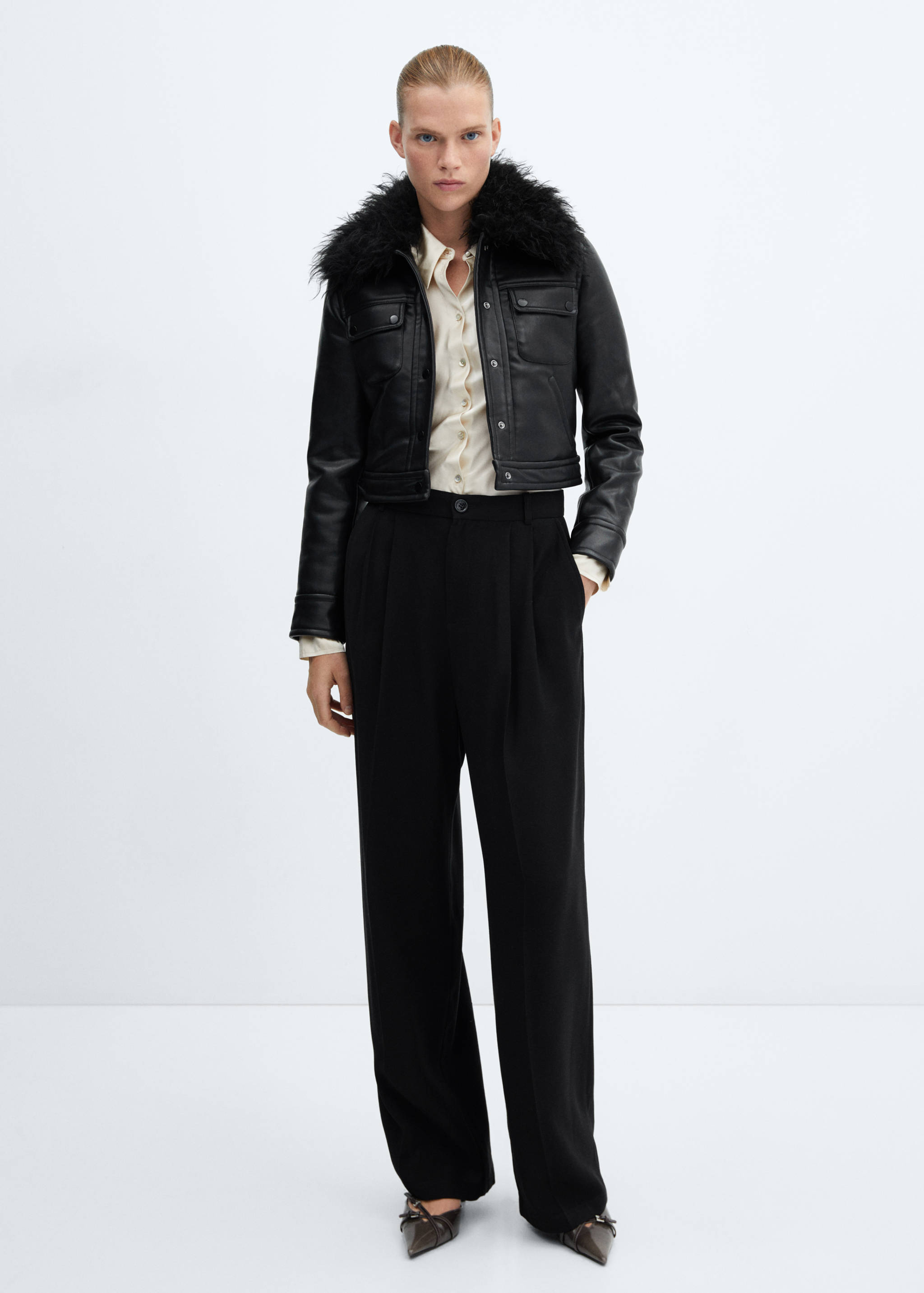 Padded jacket with fur-effect collar - General plane