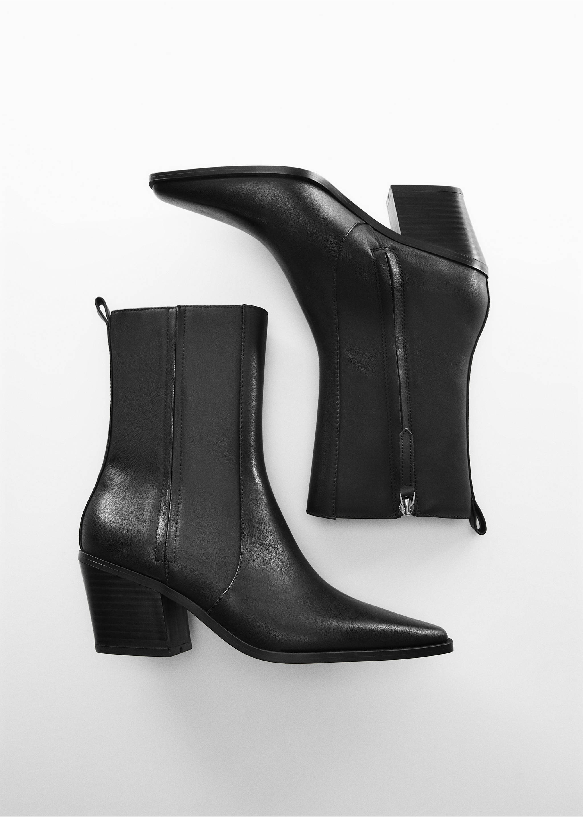 Leather heeled boots - Details of the article 5, Black. Ref: 57025976-00.