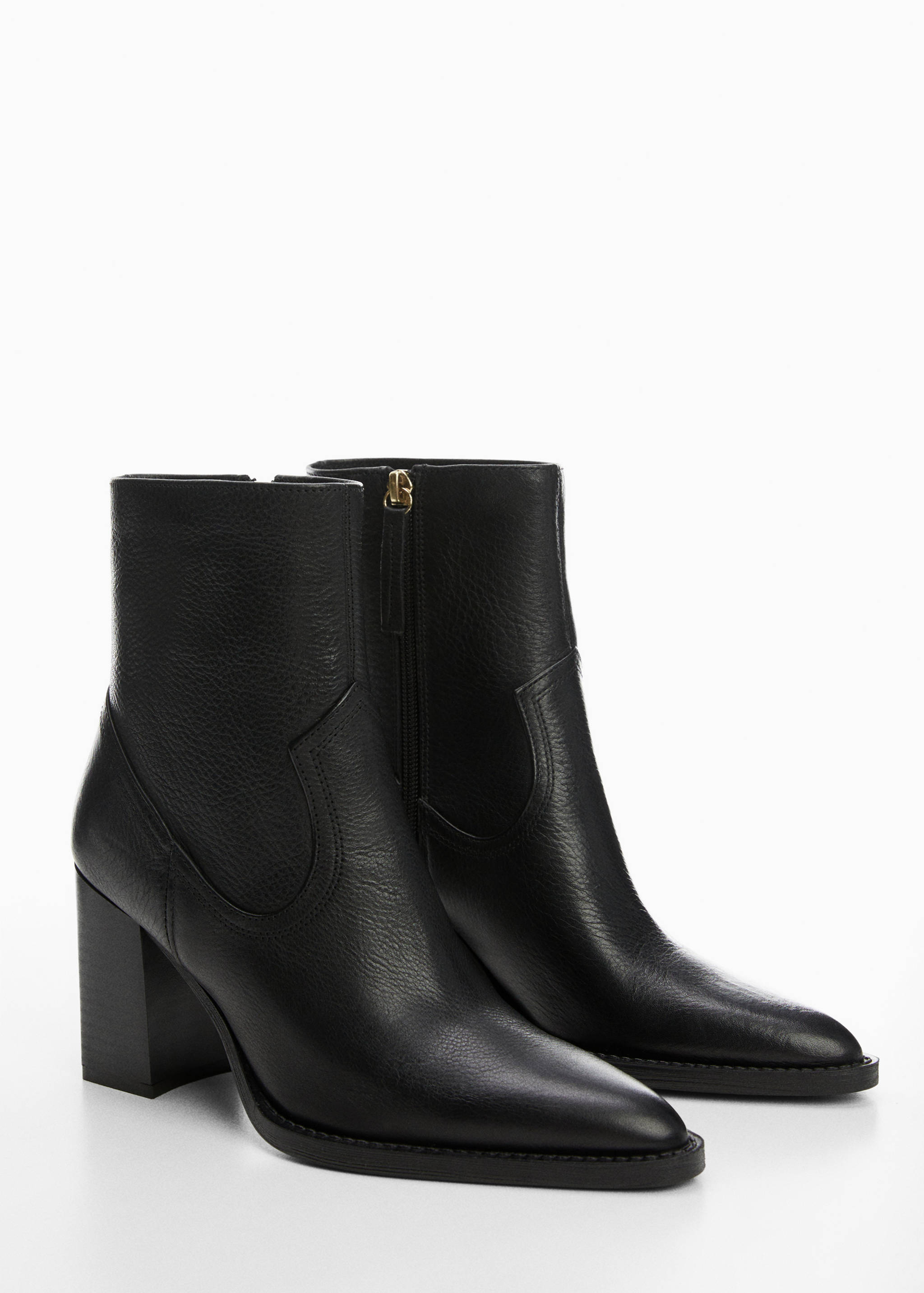 Leather ankle boots with block heel - Medium plane