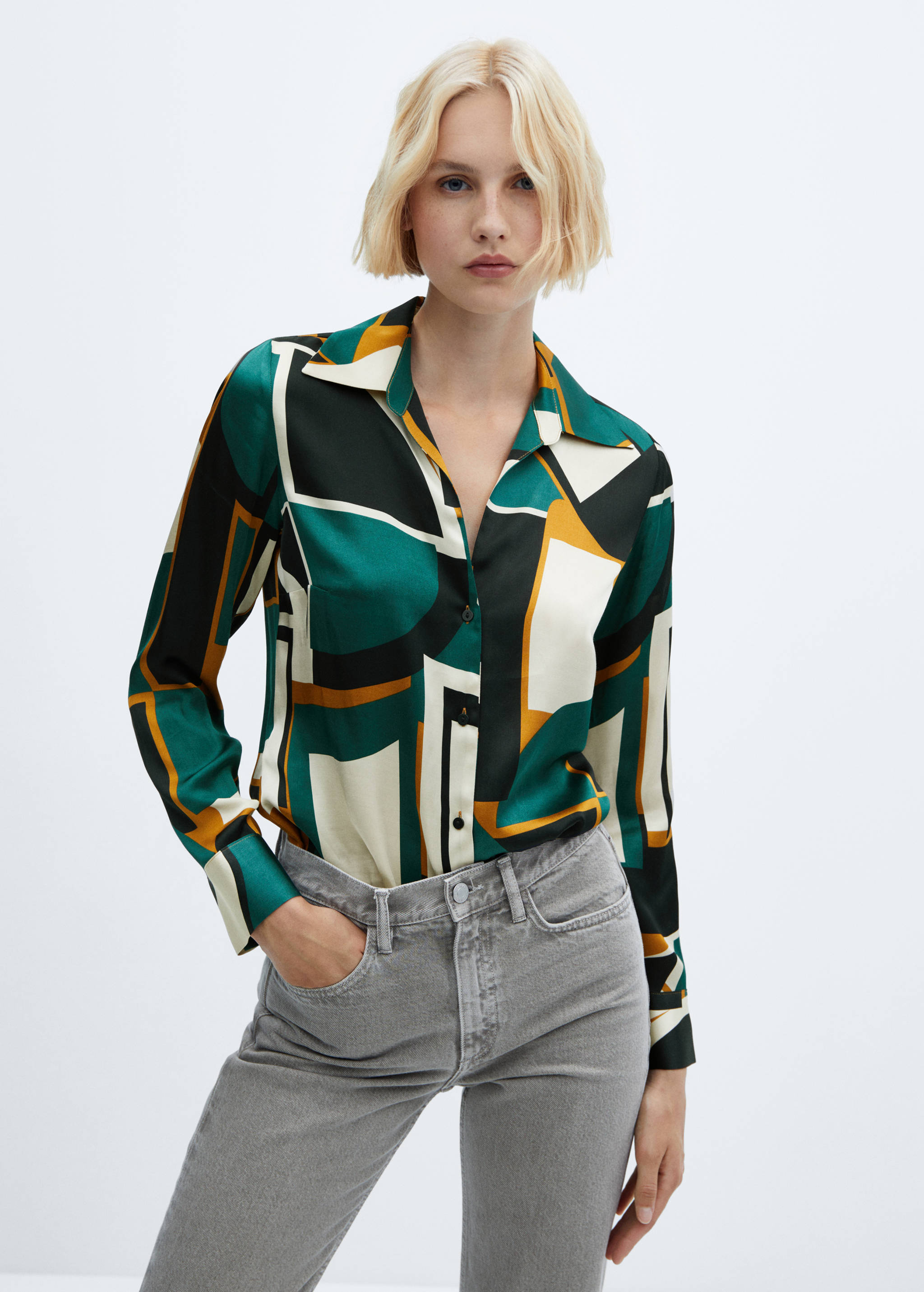 Geometric-print satin shirt - Medium plane