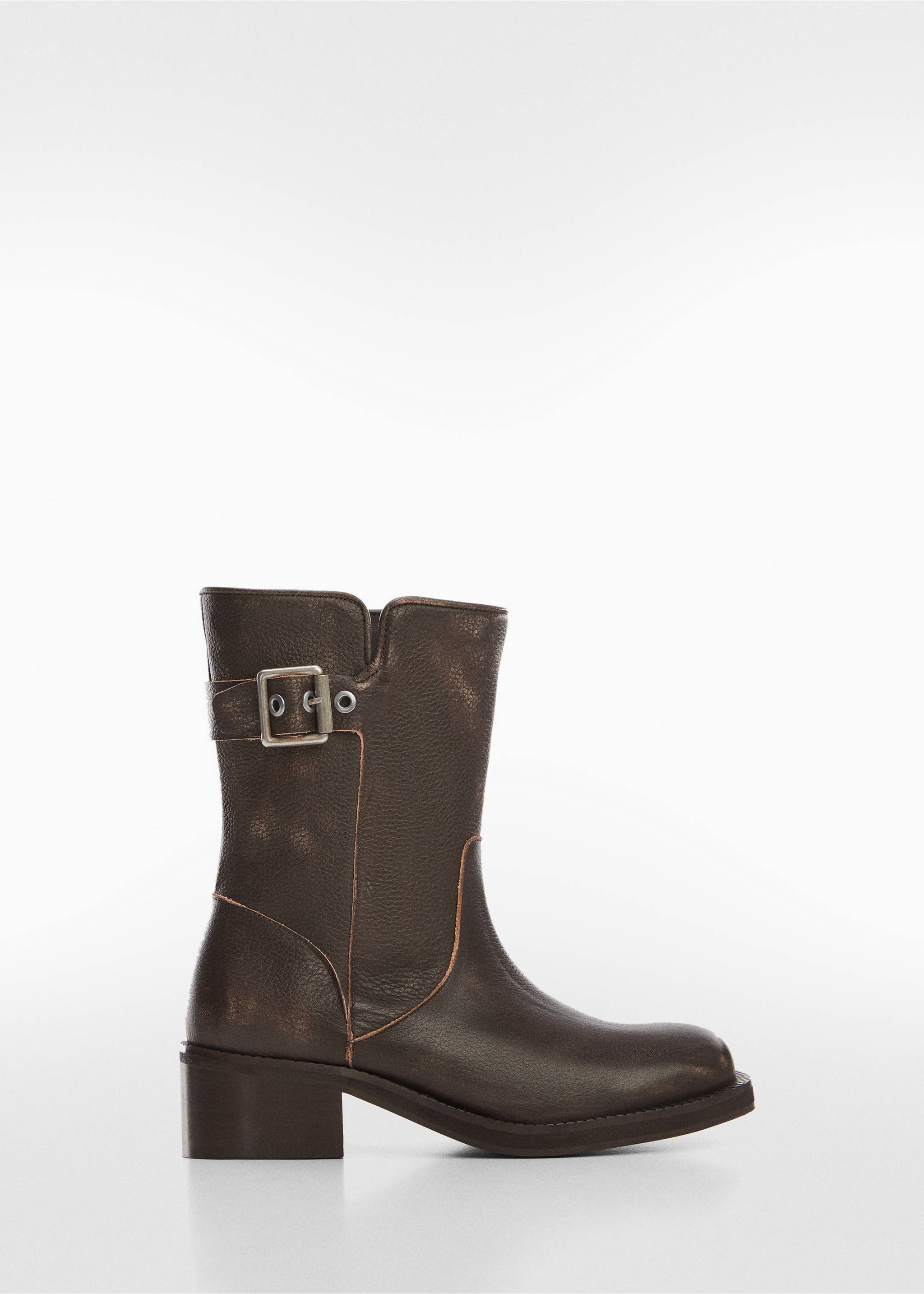 Leather biker ankle boots - Article without model, Brown. Ref: 57026009-00.