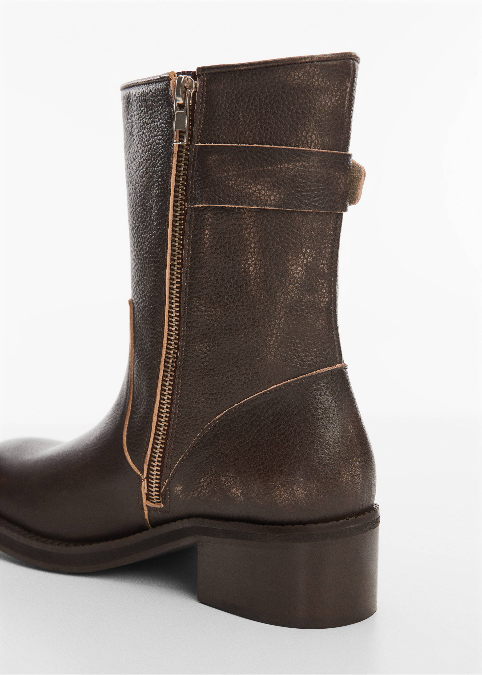 Leather biker ankle boots - Details of the article 1, Brown. Ref: 57026009-00.