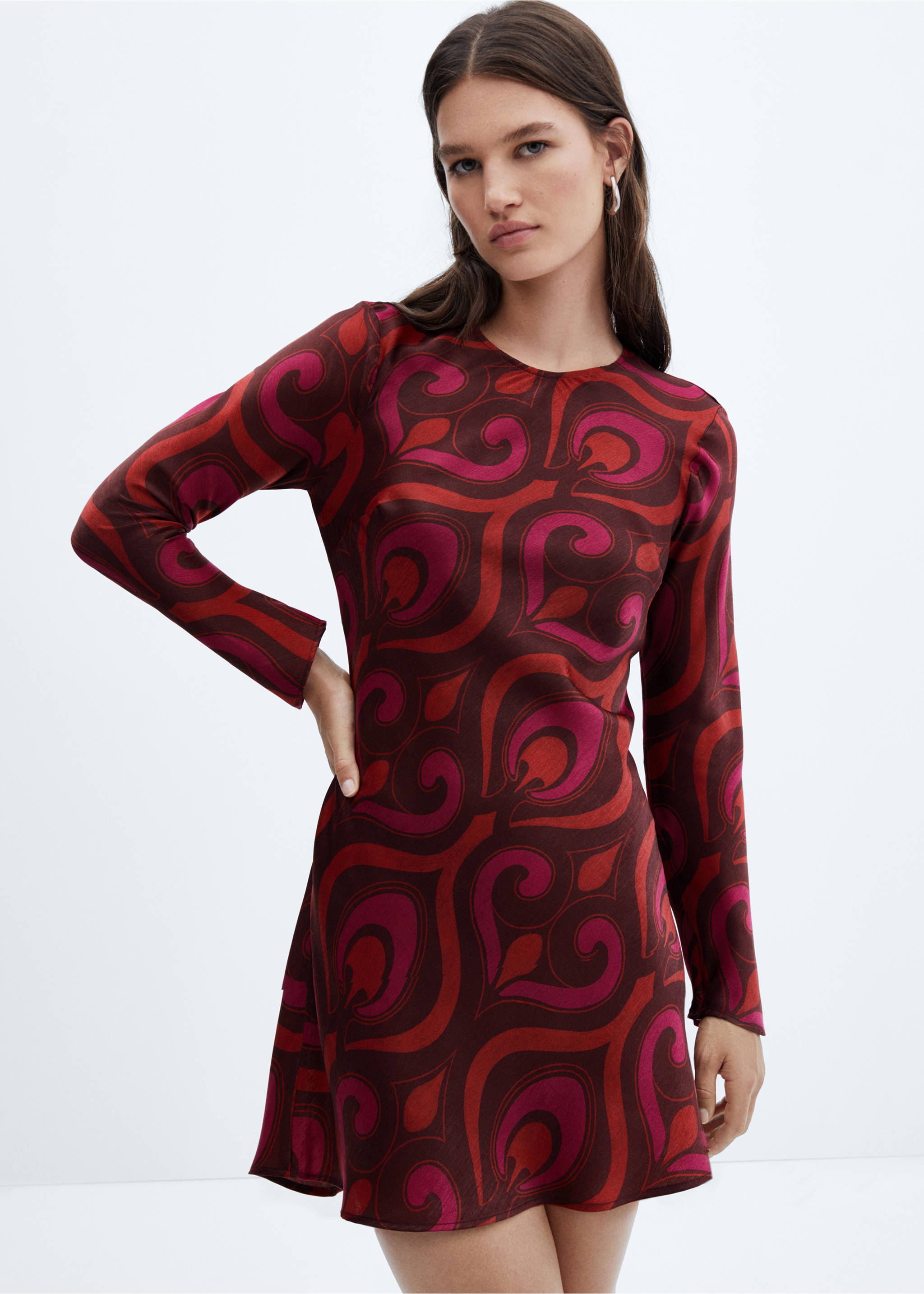 Printed short dress - Medium plane, Fuchsia. Ref: 57026025-00.