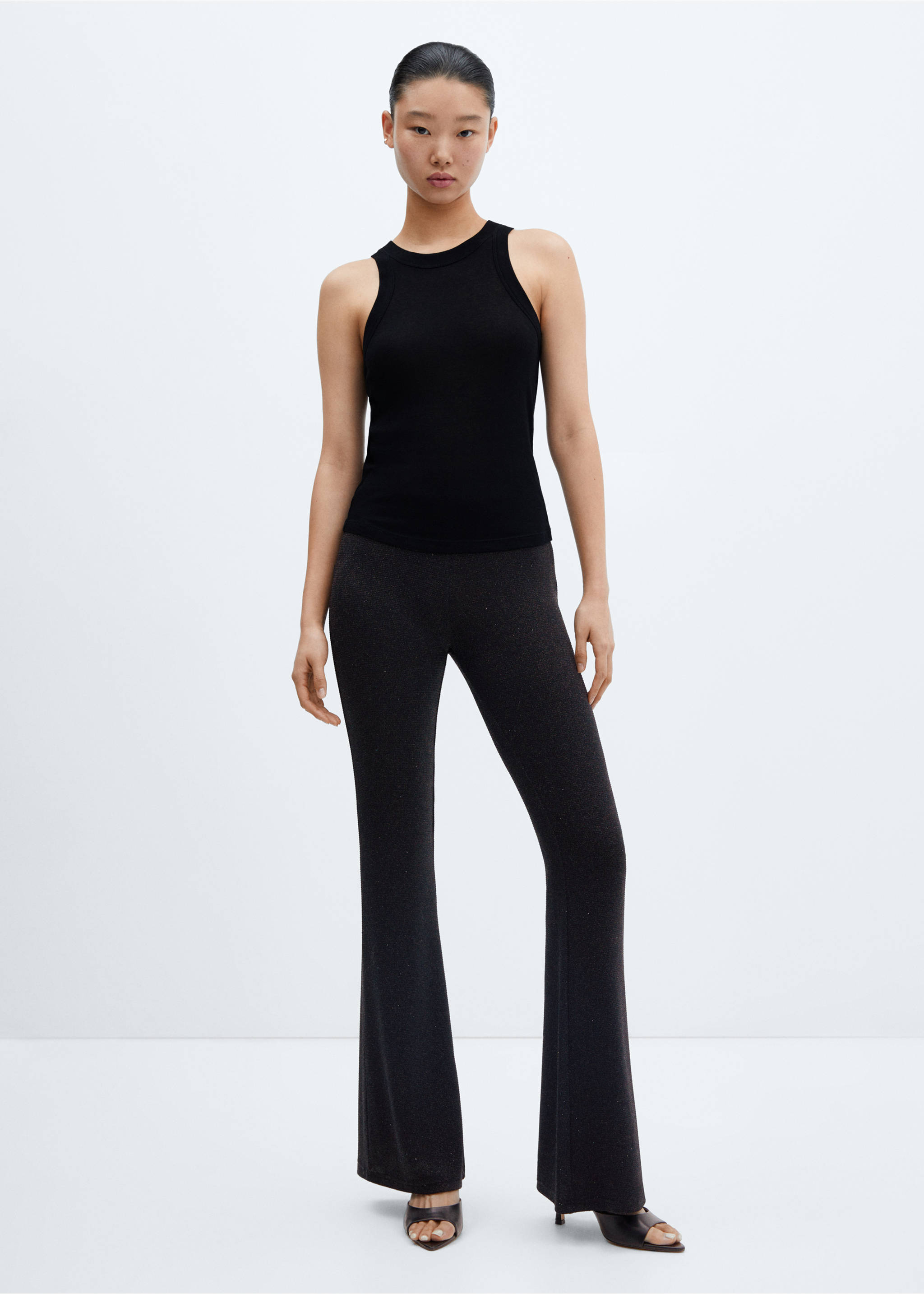 Glänzende Flared Hose - Allgemeine Ansicht, Schwarz. Ref: 57026715-00.