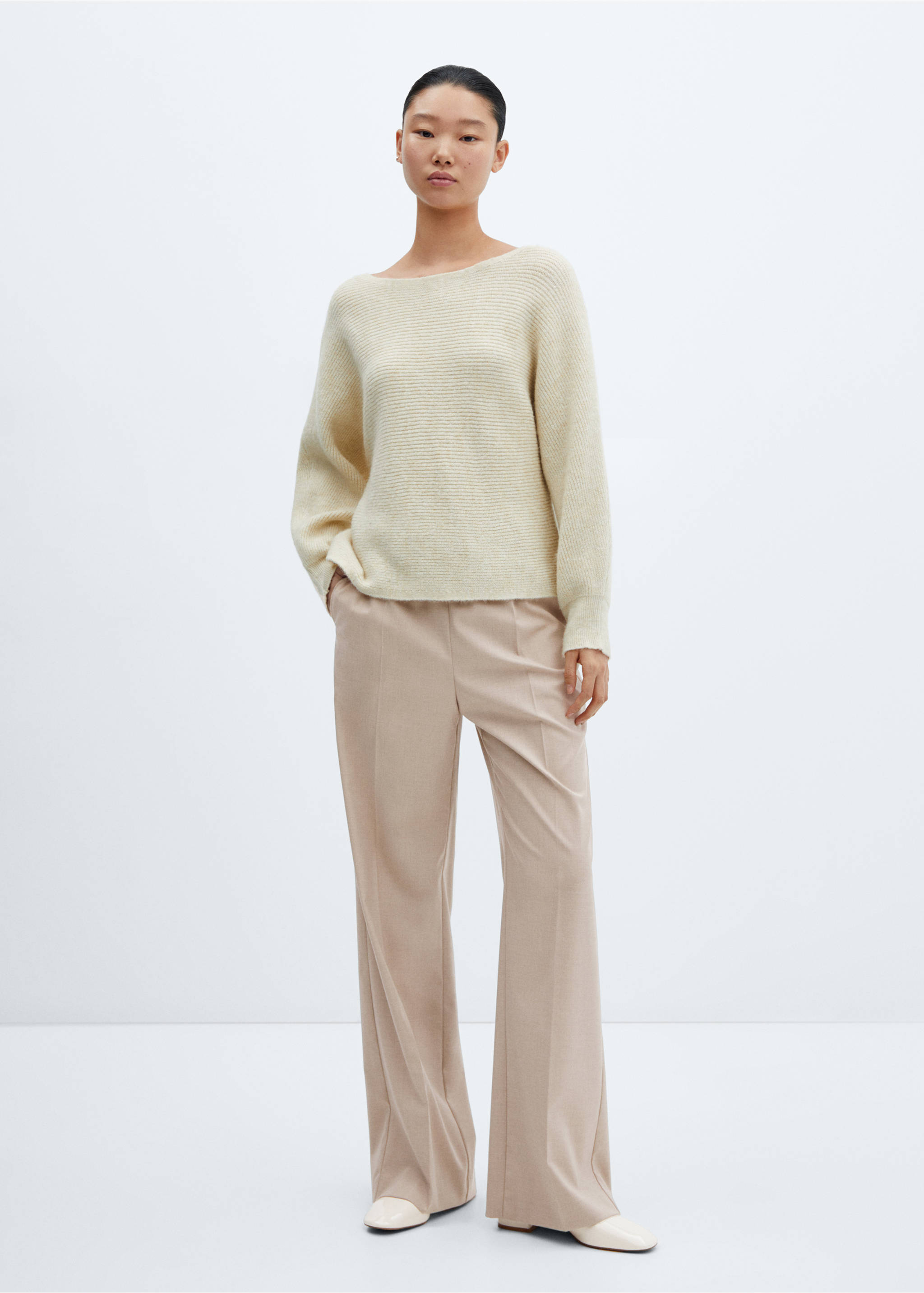 Wide leg trousers with elastic waist - General plane, Beige. Ref: 57026717-00.