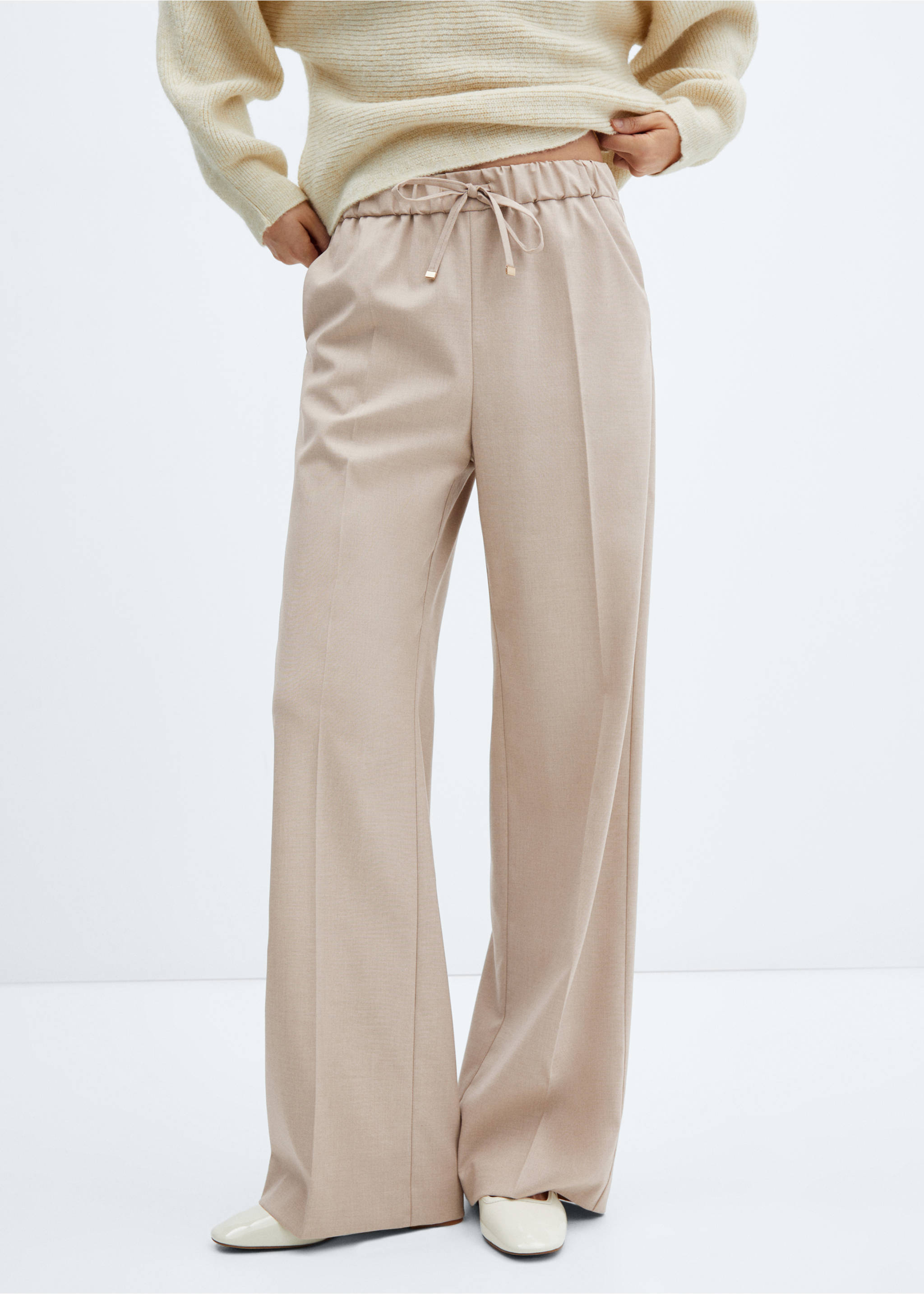 Wide leg trousers with elastic waist - Medium plane, Beige. Ref: 57026717-00.