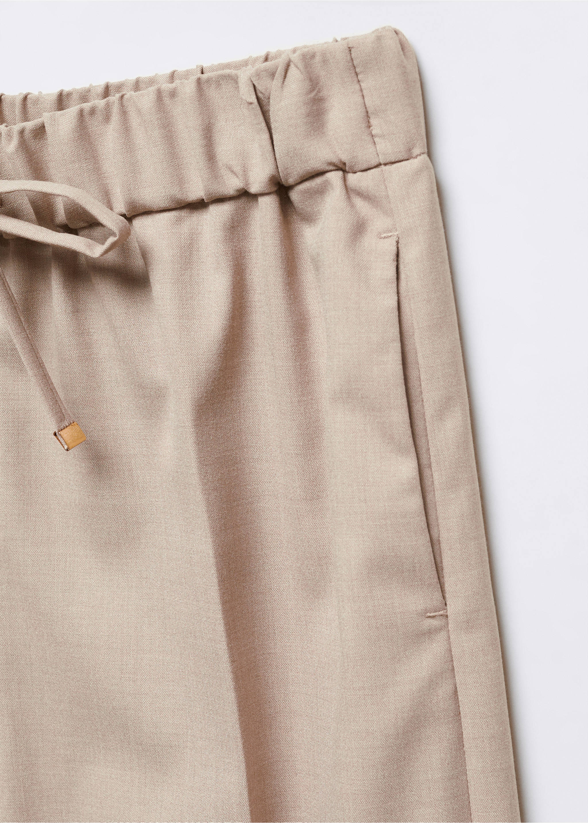 Wide leg trousers with elastic waist - Details of the article 8, Beige. Ref: 57026717-00.