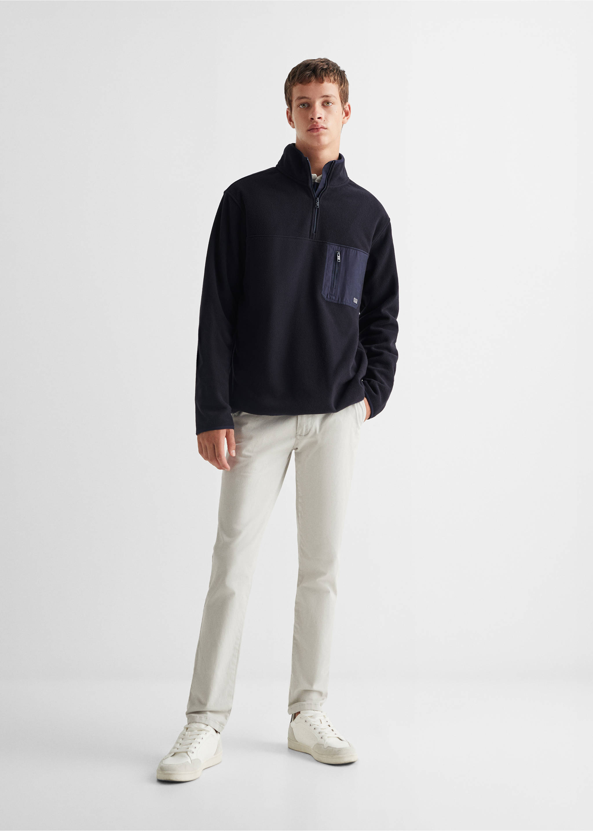 Sweat-shirt polaire col zippé - Plan général, Bleu marine foncé. Ref: 57027722-00.