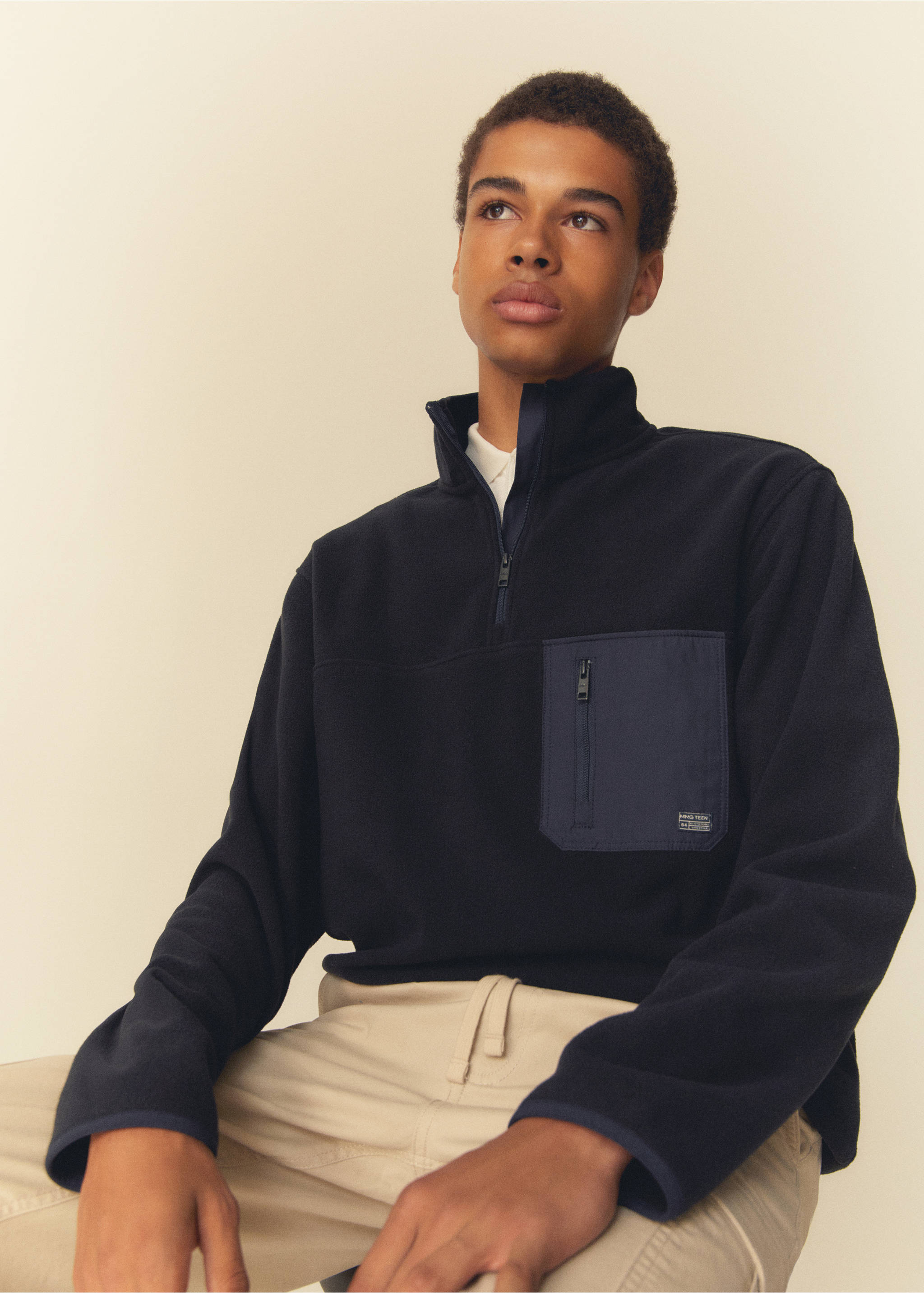 Sweat-shirt polaire col zippé - Détail de l'article 5, Bleu marine foncé. Ref: 57027722-00.