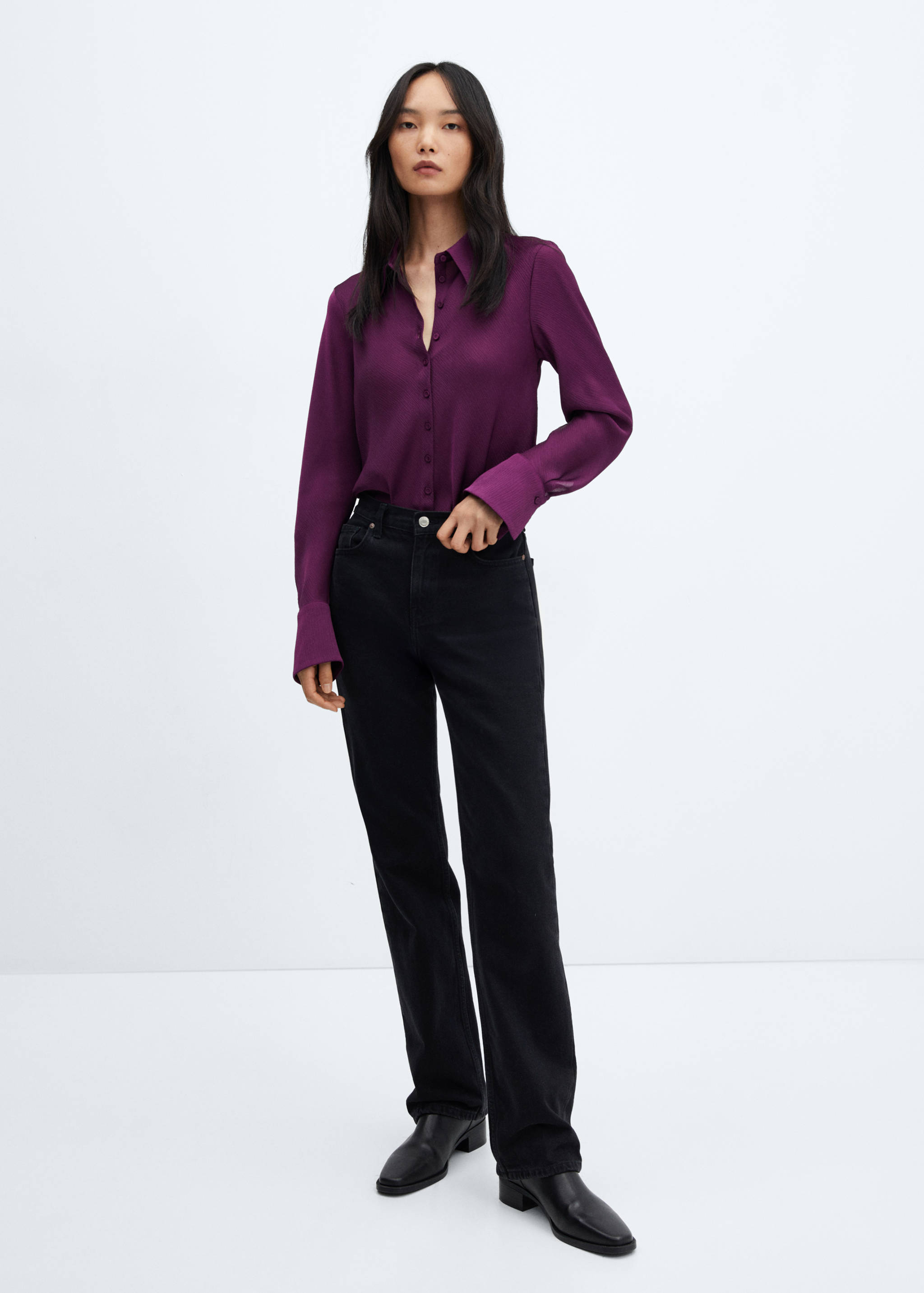 Hemd mit satinierter Textur - Allgemeine Ansicht