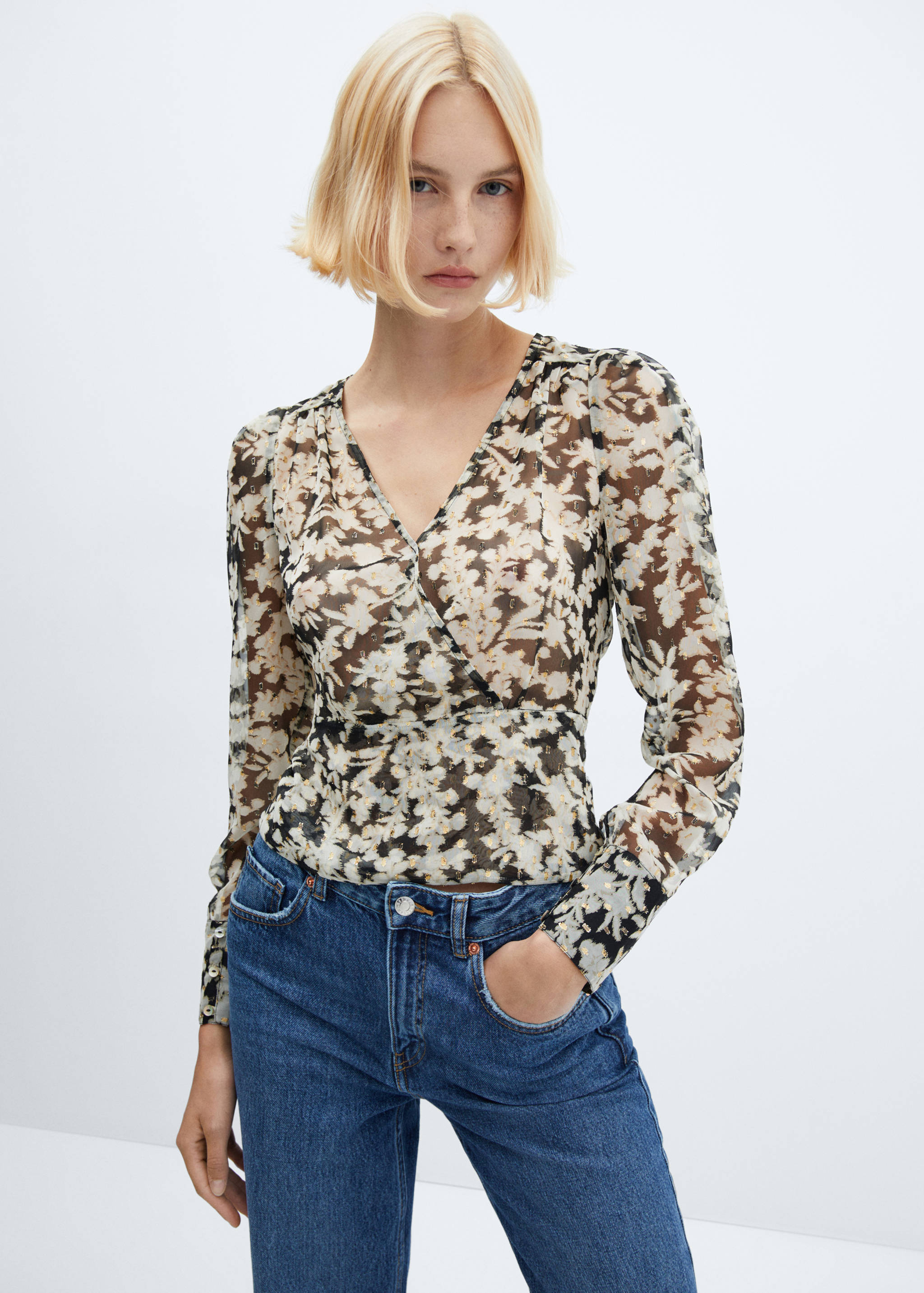 Floral print crossover blouse - Medium plane