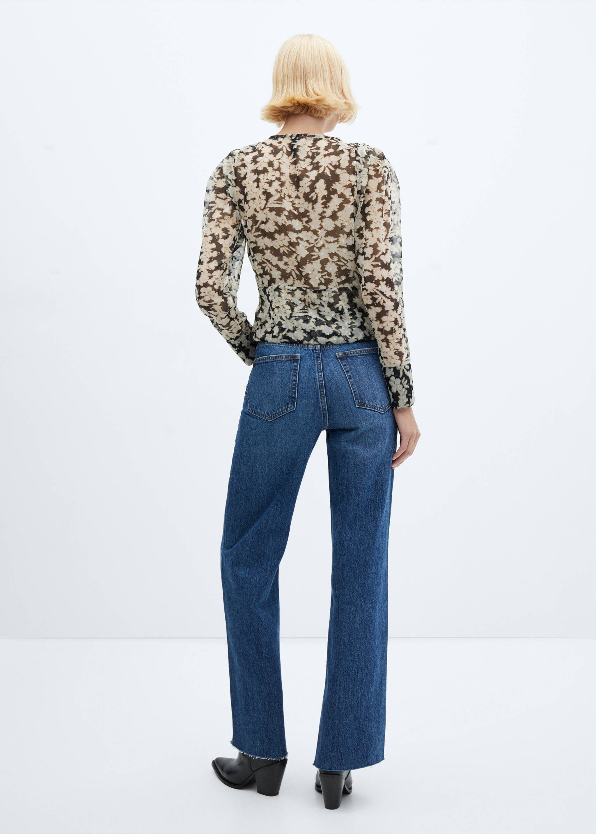 Floral print crossover blouse - Reverse of the article, Black. Ref: 57027733-00.