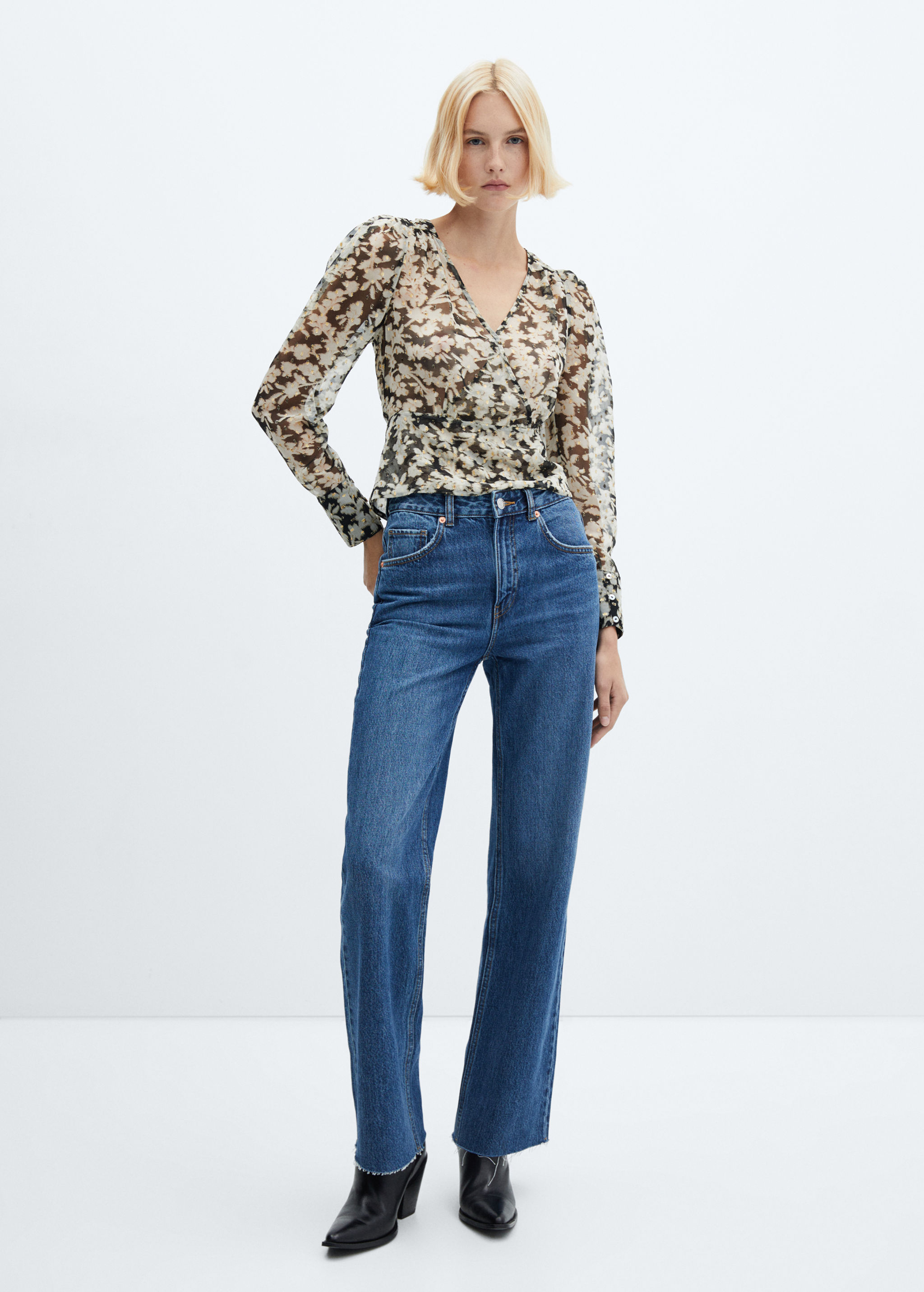 Brusa creuada estampat floral - Pla general