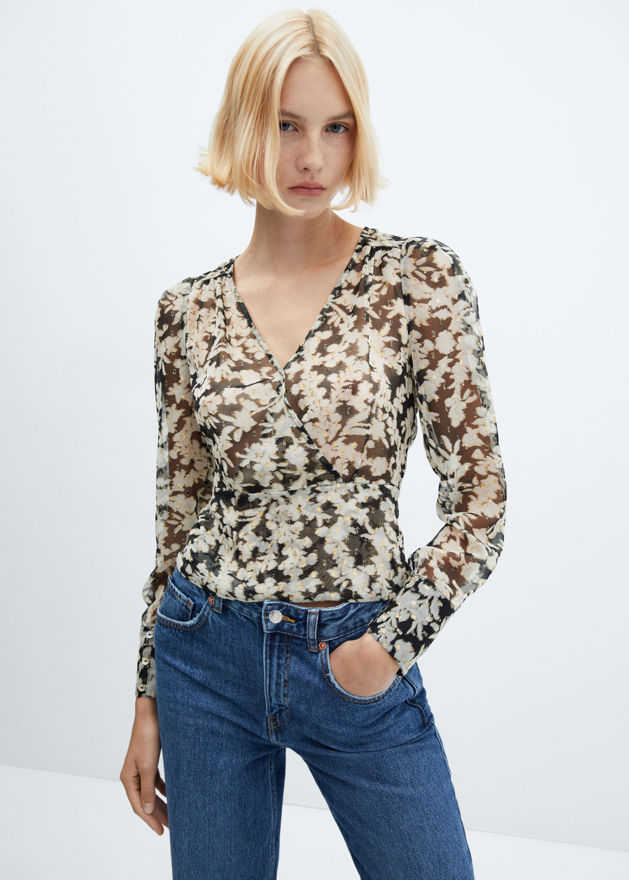Brusa creuada estampat floral - Pla mig