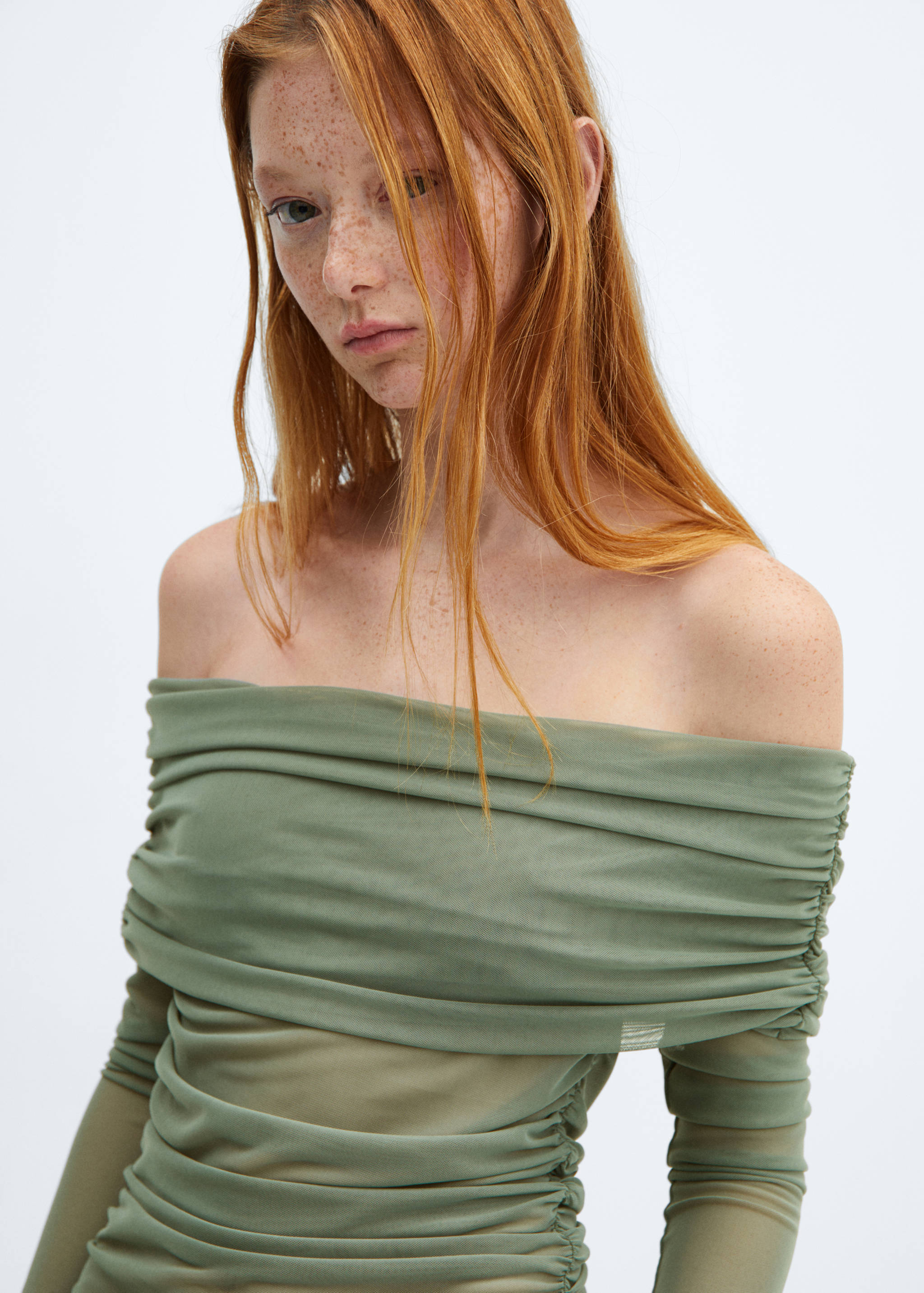 Off-the-shoulder tulle t-shirt - Details of the article 1
