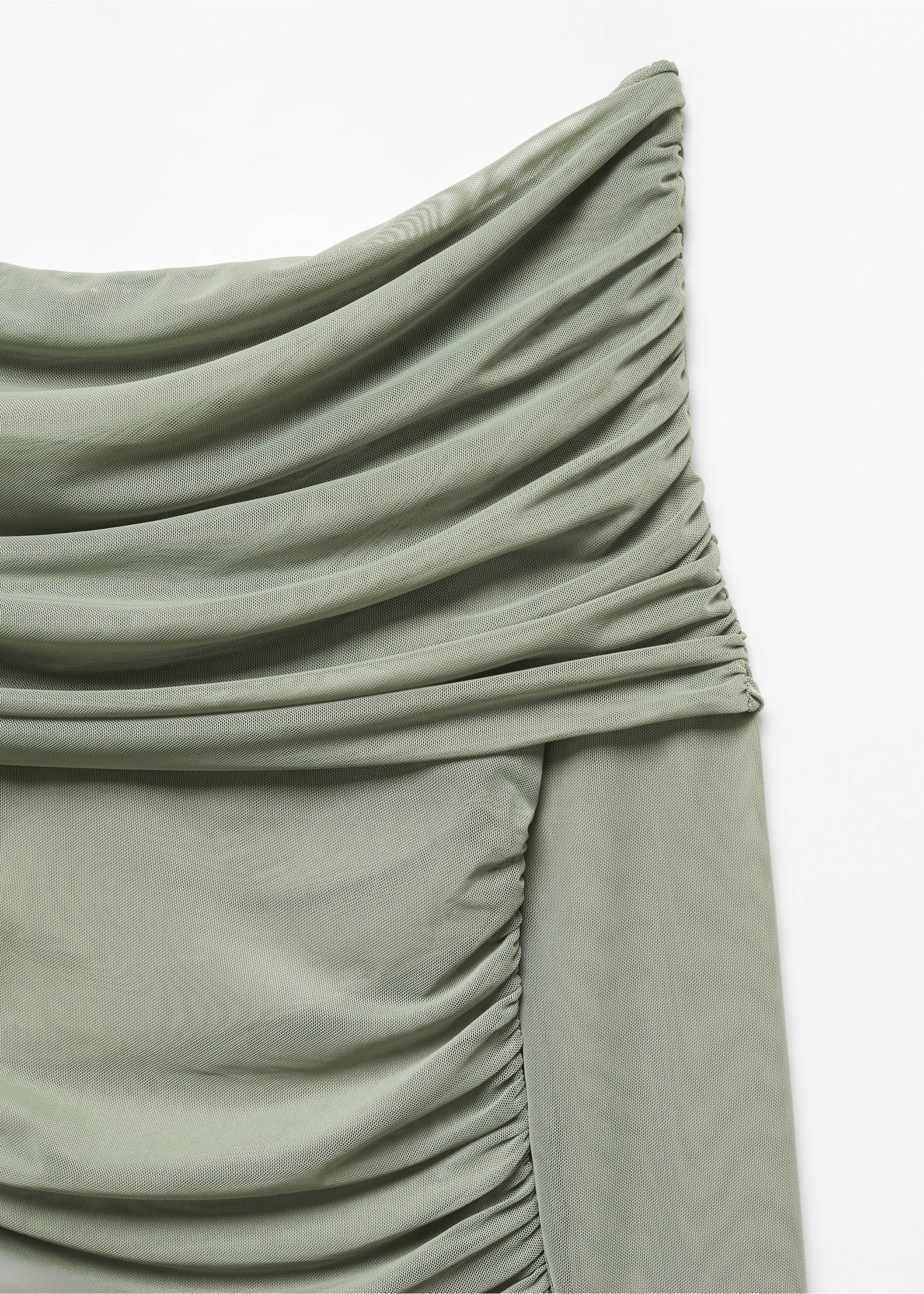Off-the-shoulder tulle t-shirt - Details of the article 8, Green. Ref: 57027758-00.