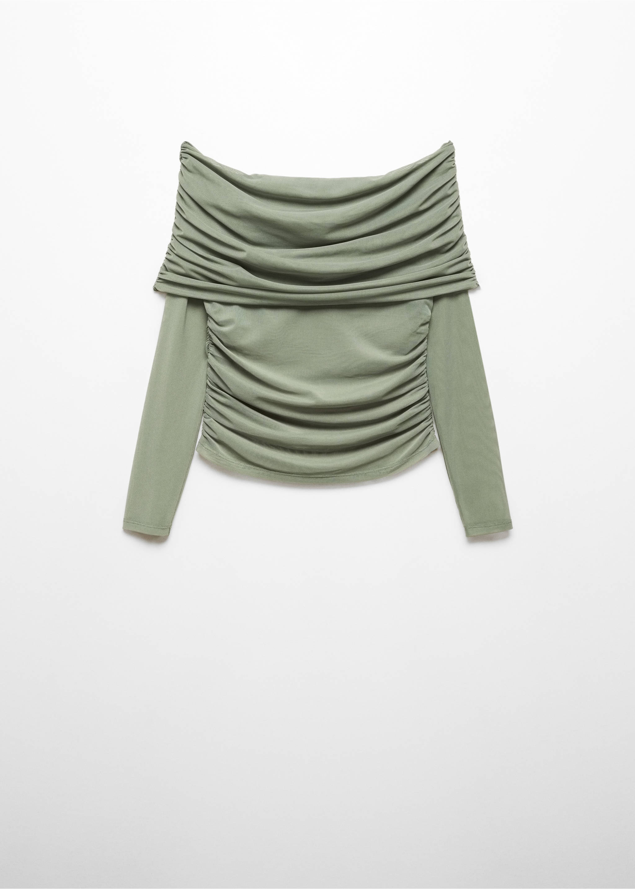 Off-the-shoulder tulle t-shirt - Article without model, Green. Ref: 57027758-00.