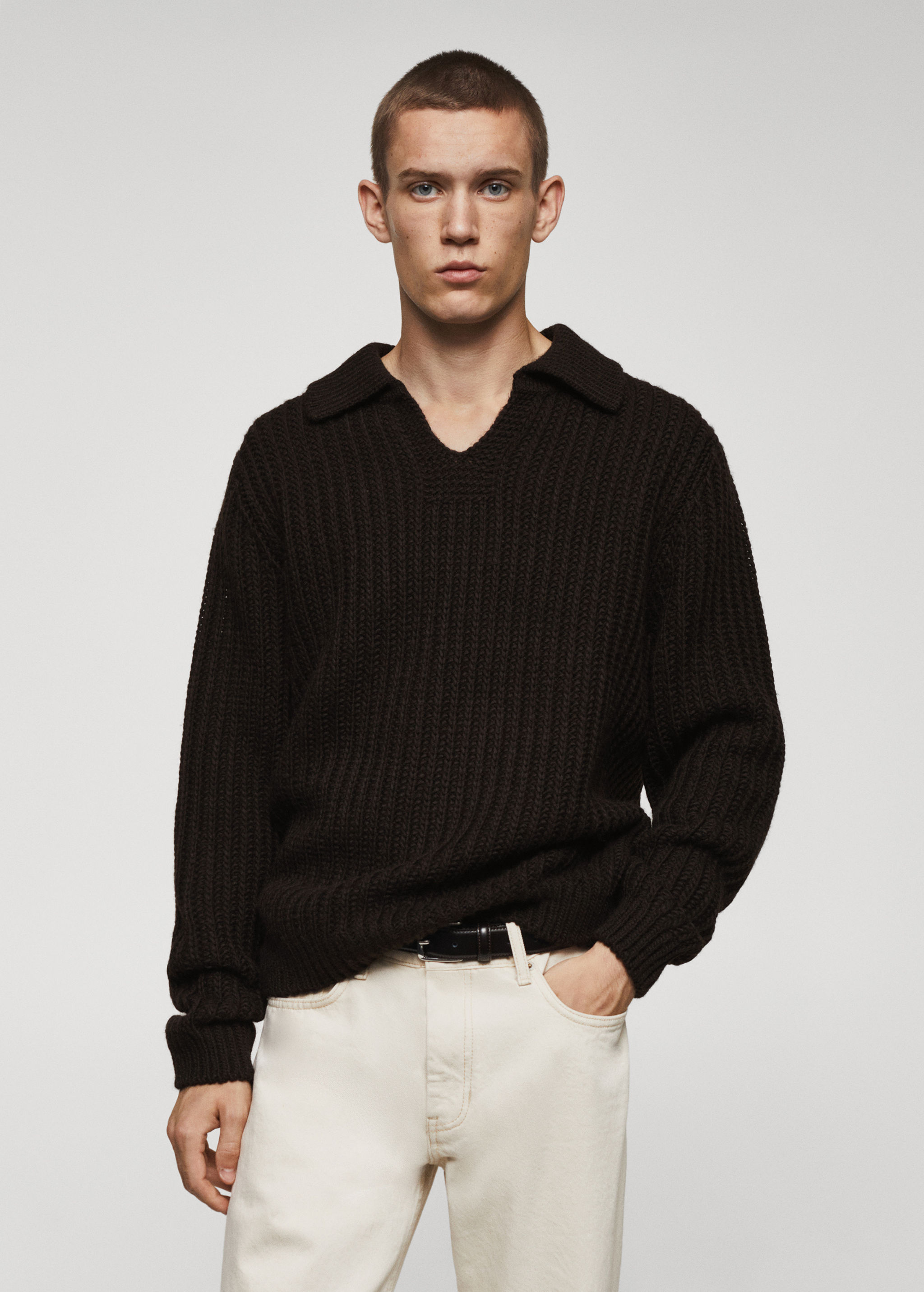 Pull-over laine col polo - Plan moyen