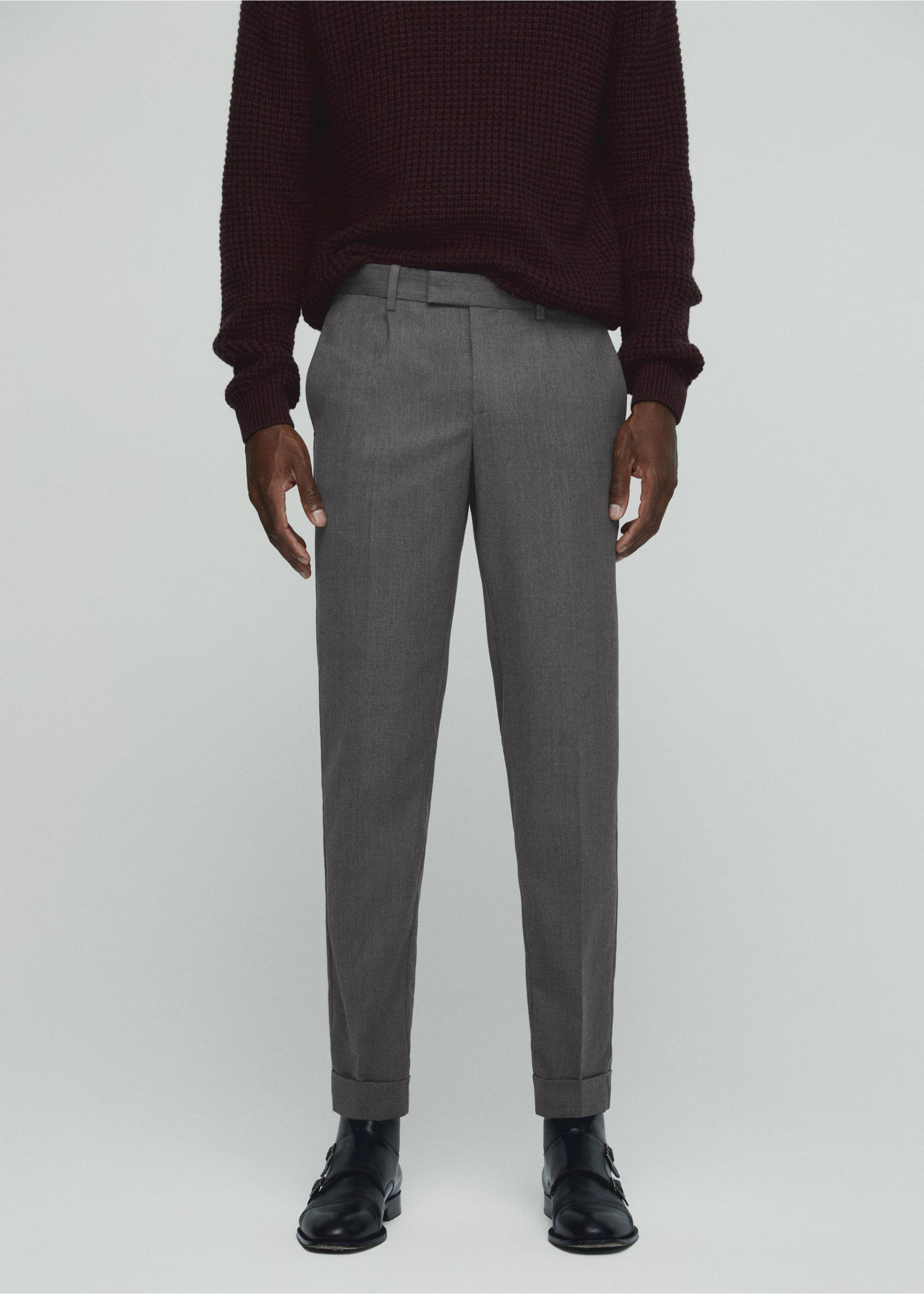 Pleat detail wool trousers - Medium plane, Grey. Ref: 57028266-00.
