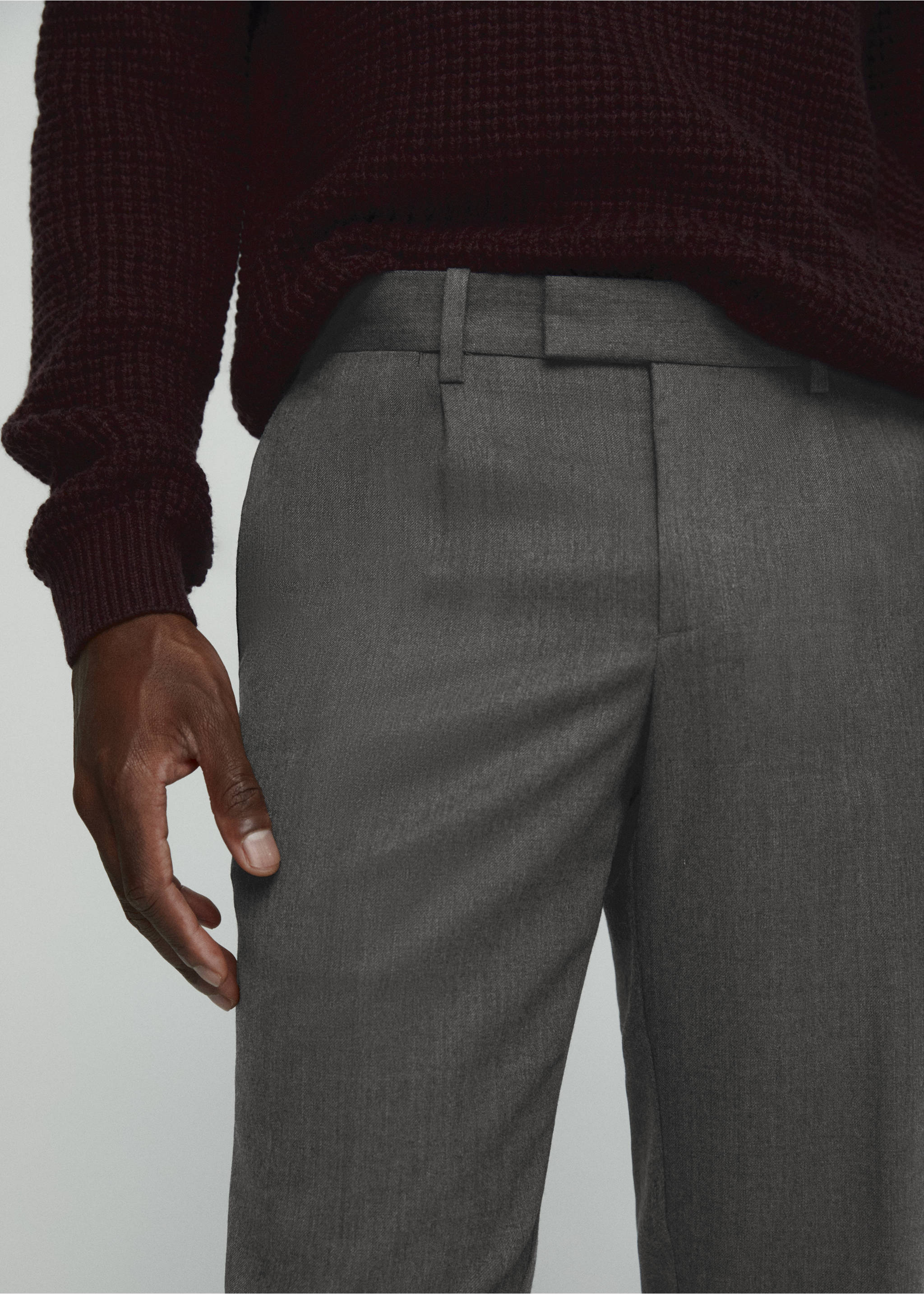 Pleat detail wool trousers - Details of the article 1, Grey. Ref: 57028266-00.