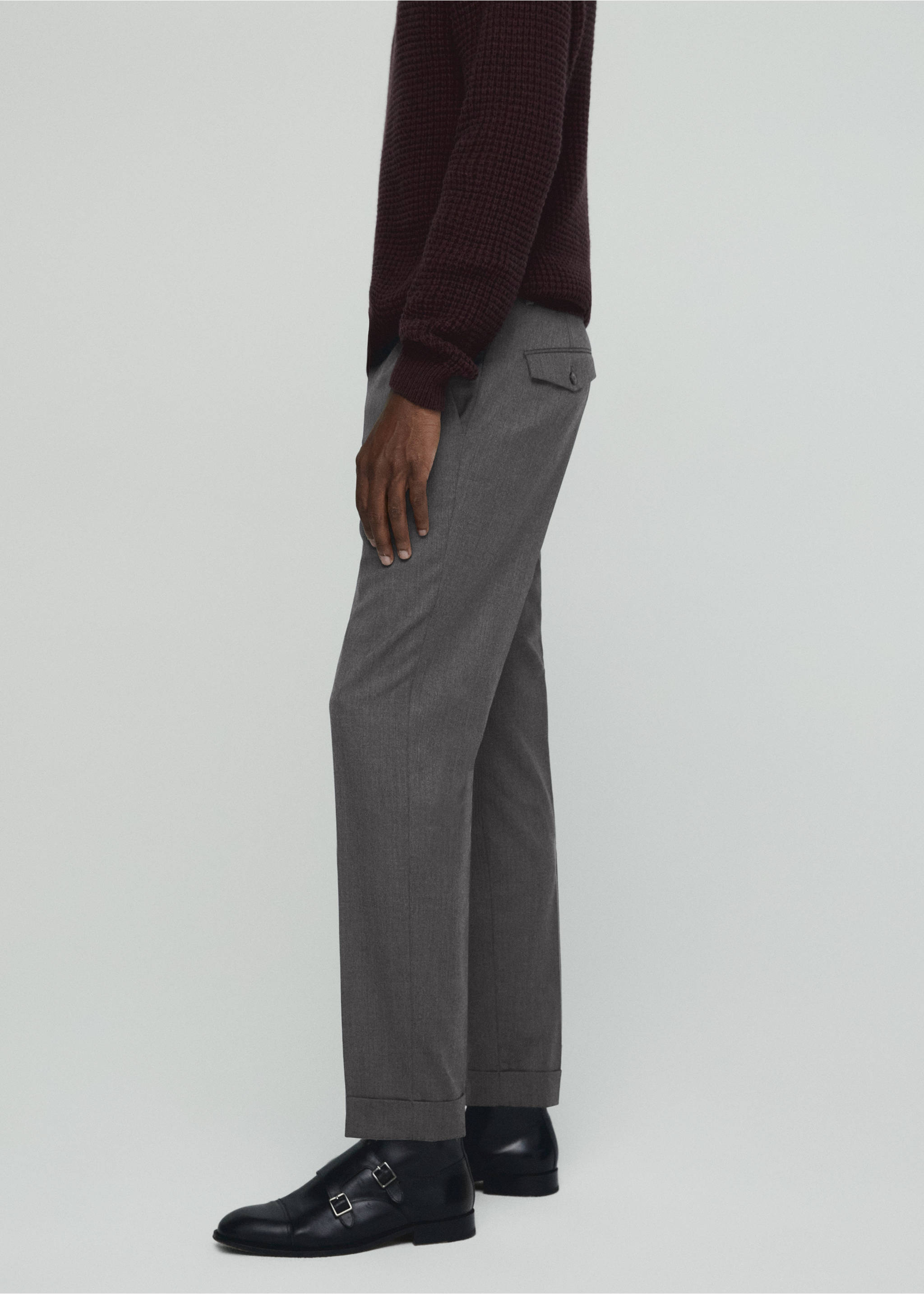 Pleat detail wool trousers - Details of the article 2, Grey. Ref: 57028266-00.