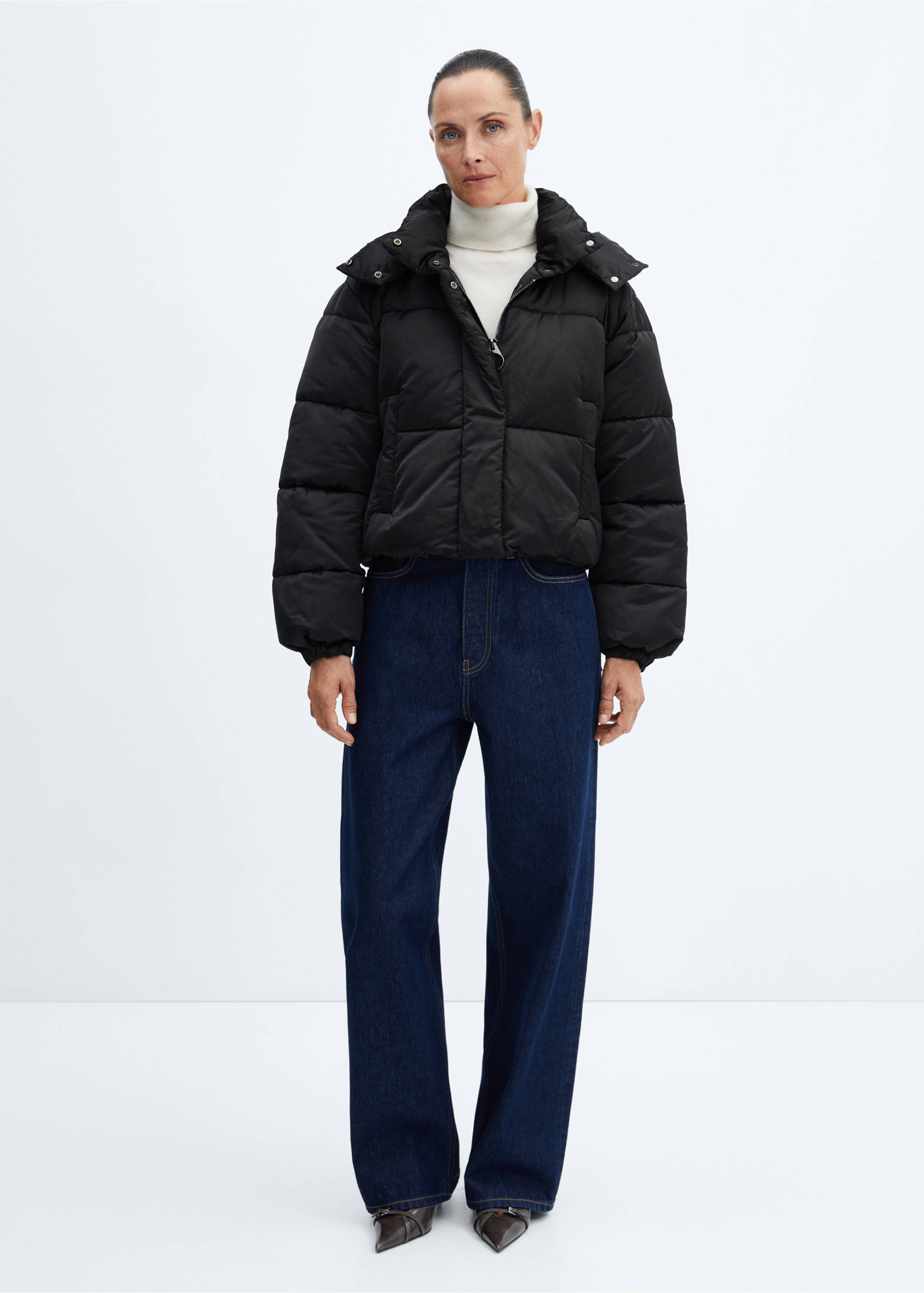 Short quilted anorak - General plane, Black. Ref: 57028268-00.