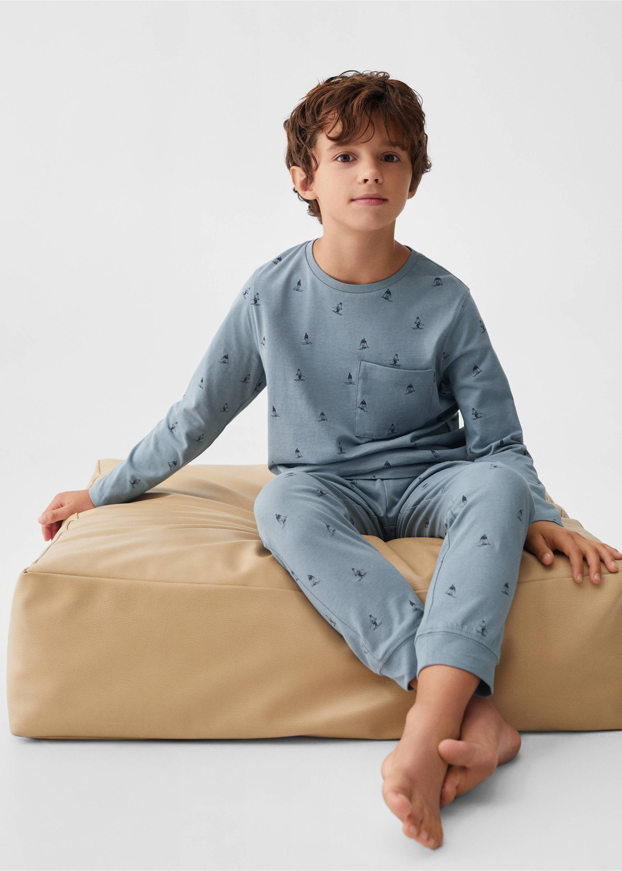 Printed long pyjamas - Details of the article 2, Blue. Ref: 57028271-00.