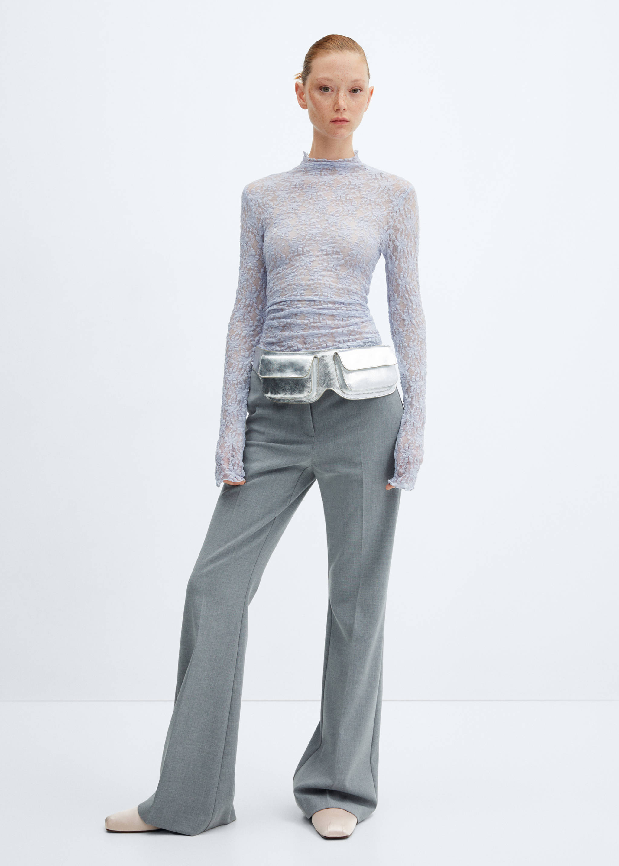 Lace t-shirt with perkins neck - General plane