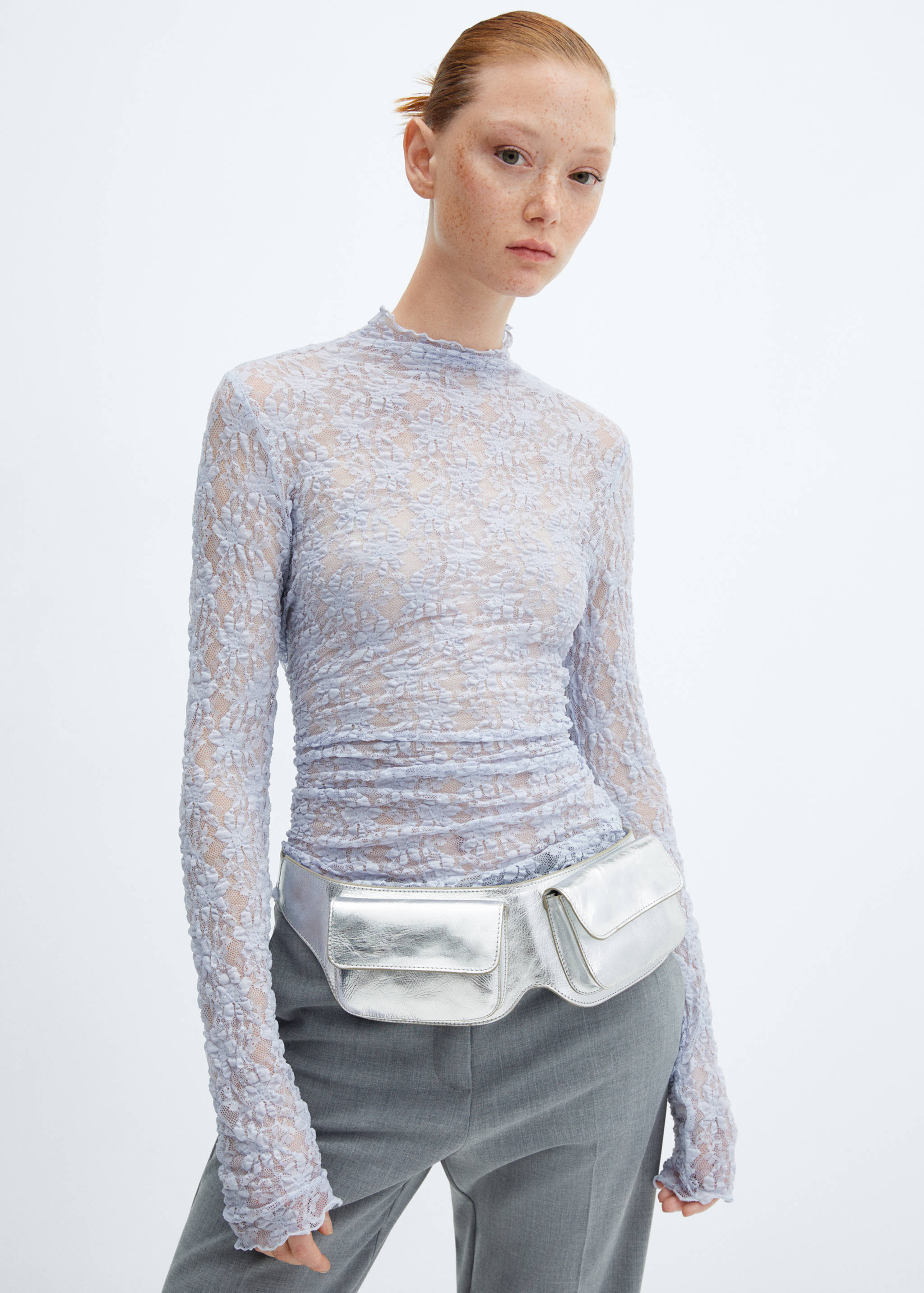 Lace t-shirt with perkins neck - Medium plane