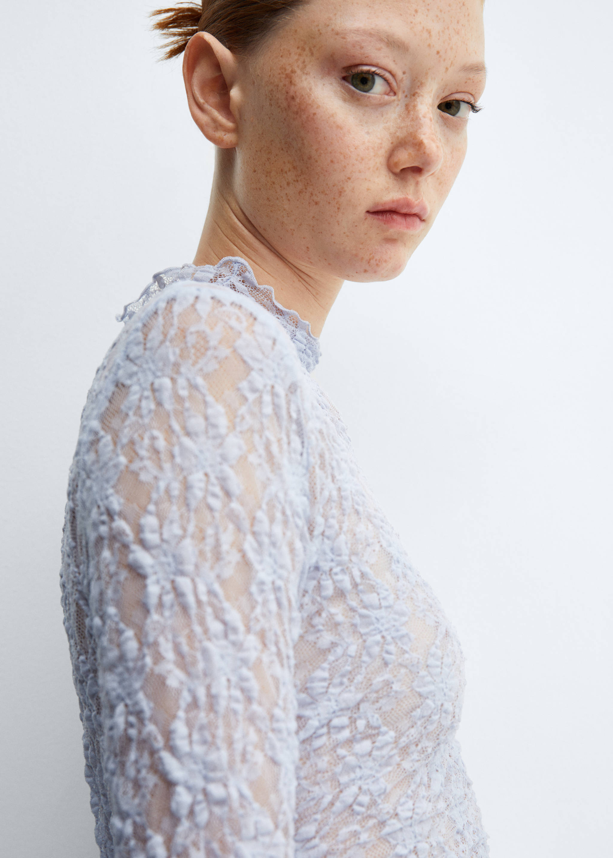 Lace t-shirt with perkins neck - Details of the article 1