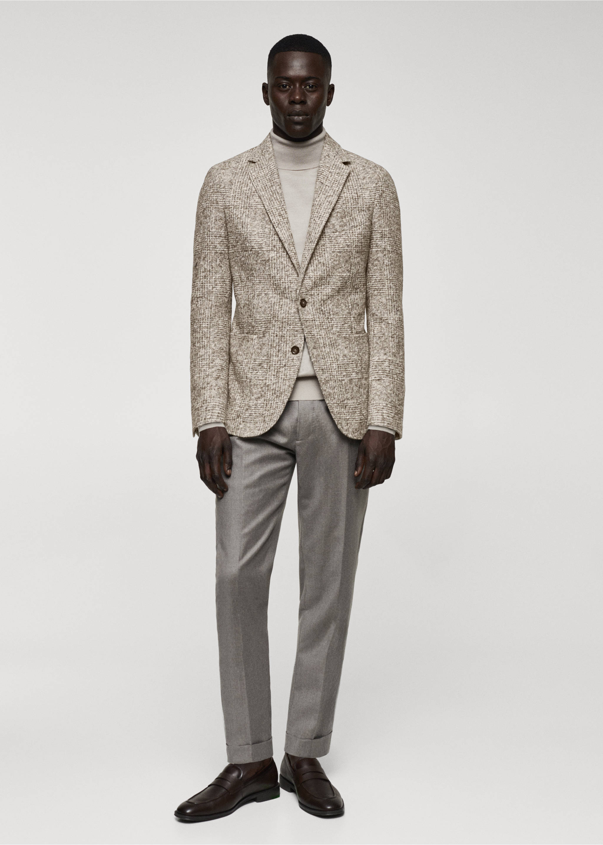 Prince of Wales virgin wool blazer - General plane, Brown. Ref: 57028635-00.