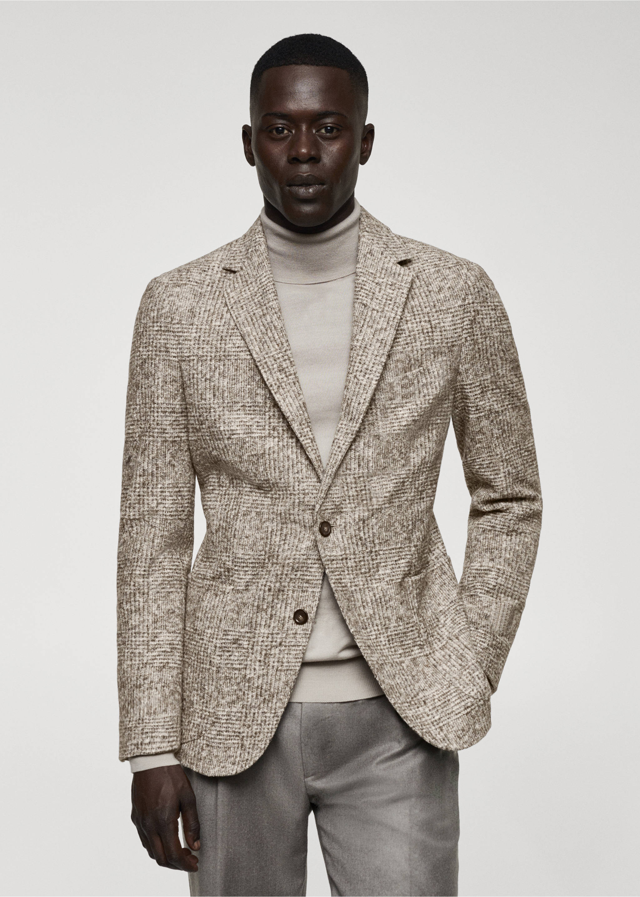 Prince of Wales virgin wool blazer - Medium plane, Brown. Ref: 57028635-00.