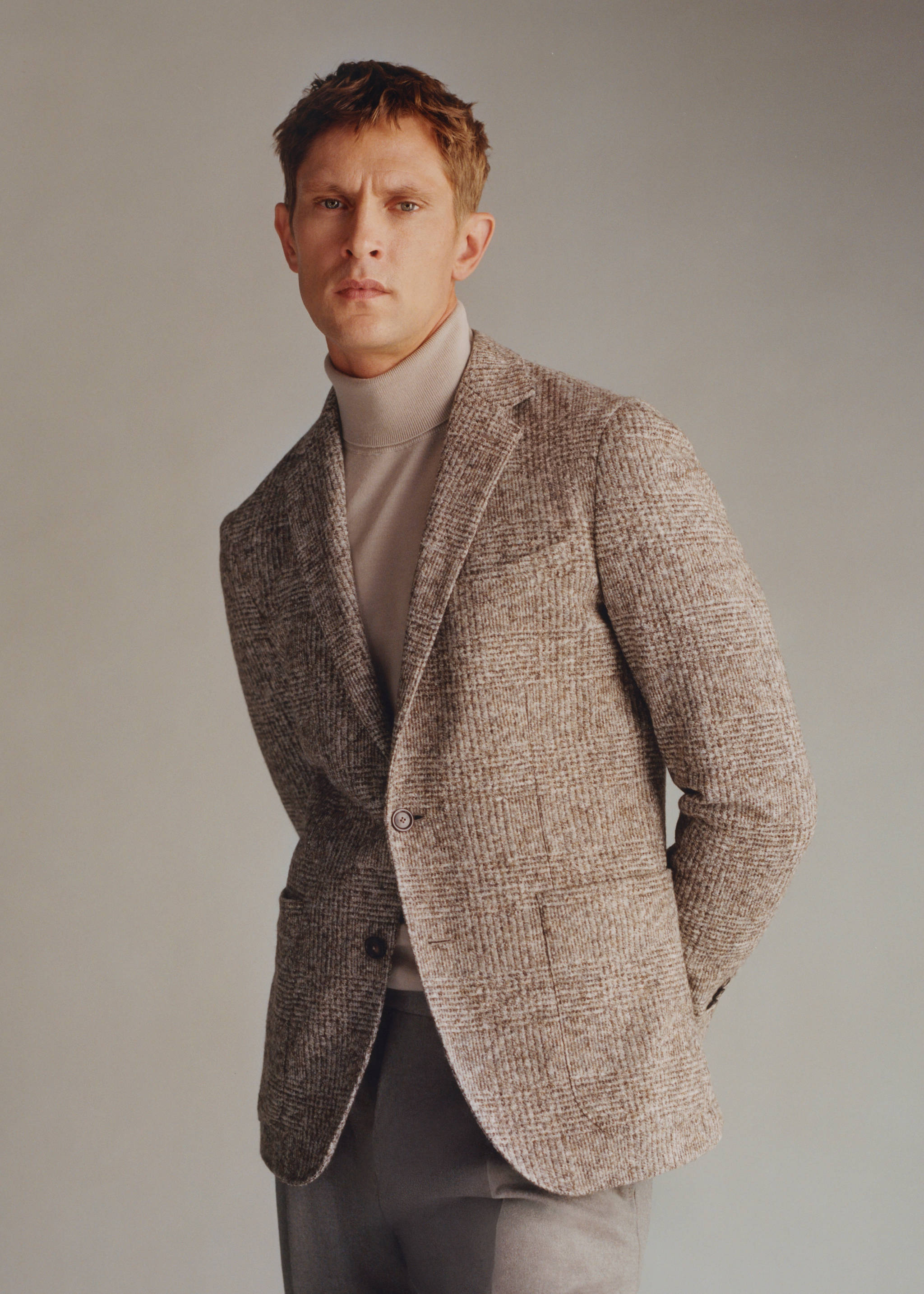 Prince of Wales virgin wool blazer - Details of the article 5, Brown. Ref: 57028635-00.