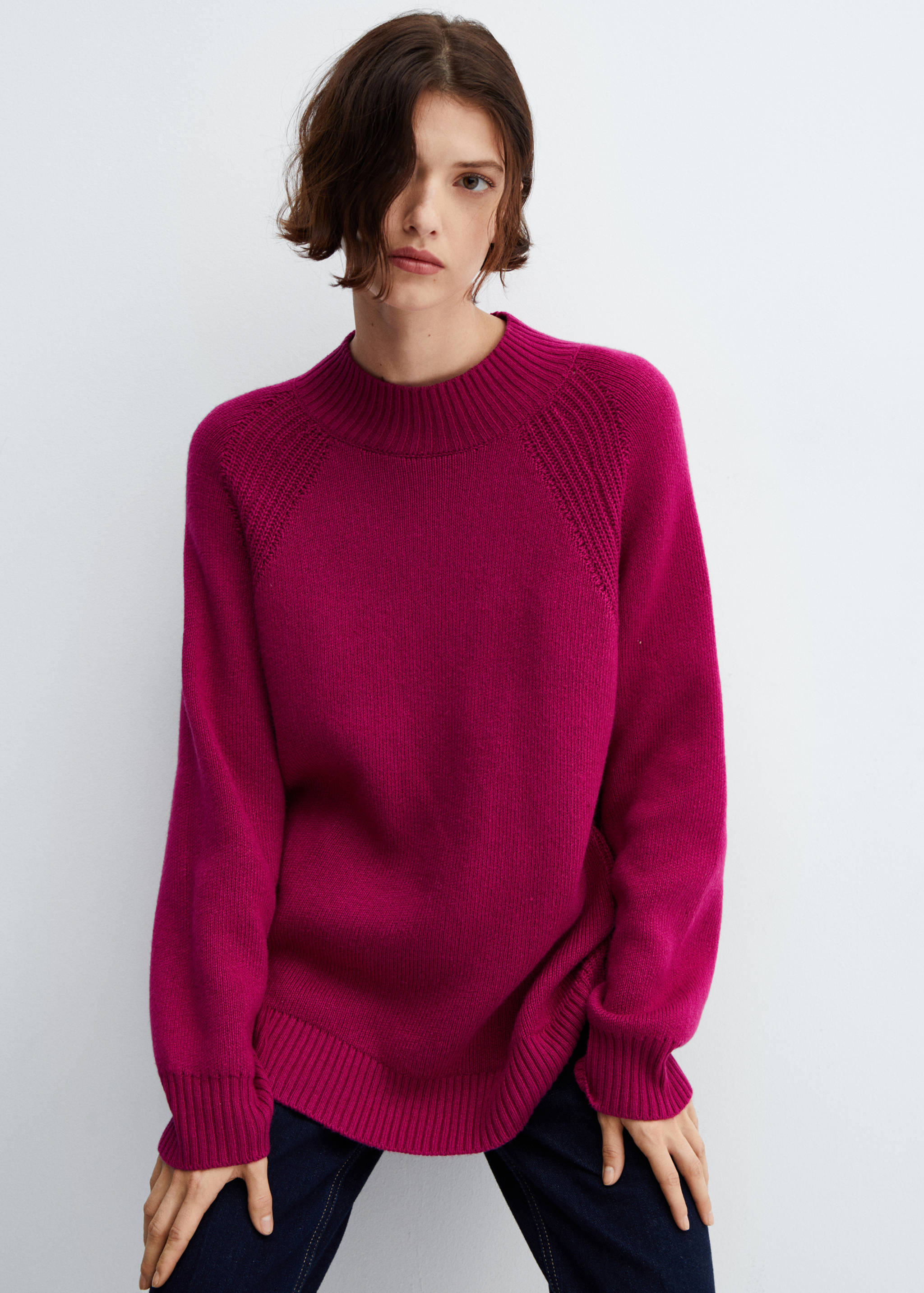 Oversized-Pullover mit Stehkragen - Mittlere Ansicht